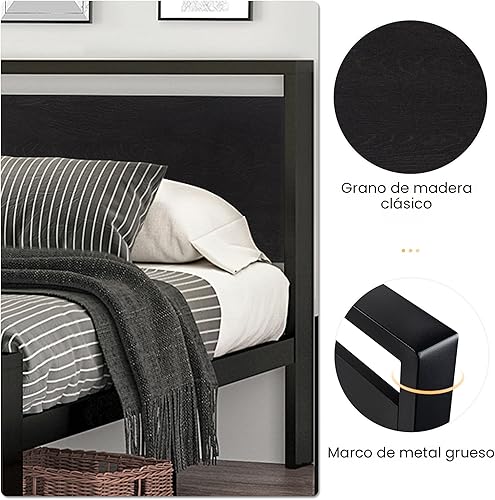 Miniatura 5 de SHA CERLIN Base de cama de plataforma de metal tamaño Queen de 14 pulgadas con cabecero y estribo de madera, base de colchón, no necesita somier,