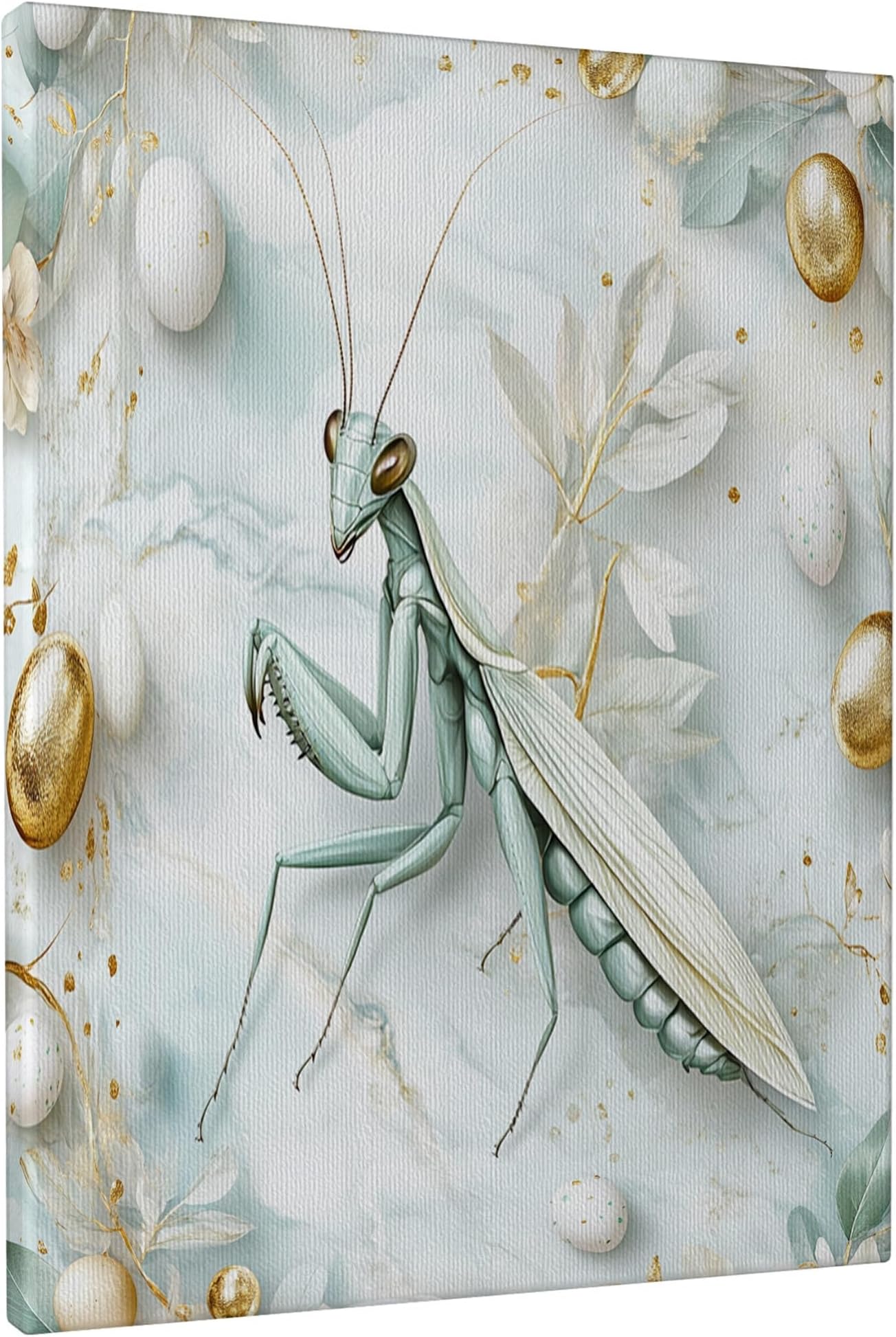 Spring Easter Praying Mantis Canvas Art Wall Decor for Living Room, 1 Piece Luxury Relief Eggs Bathroom Wall Art, Big Small Floral Decorative Poster Office Bedroom 8 * 12