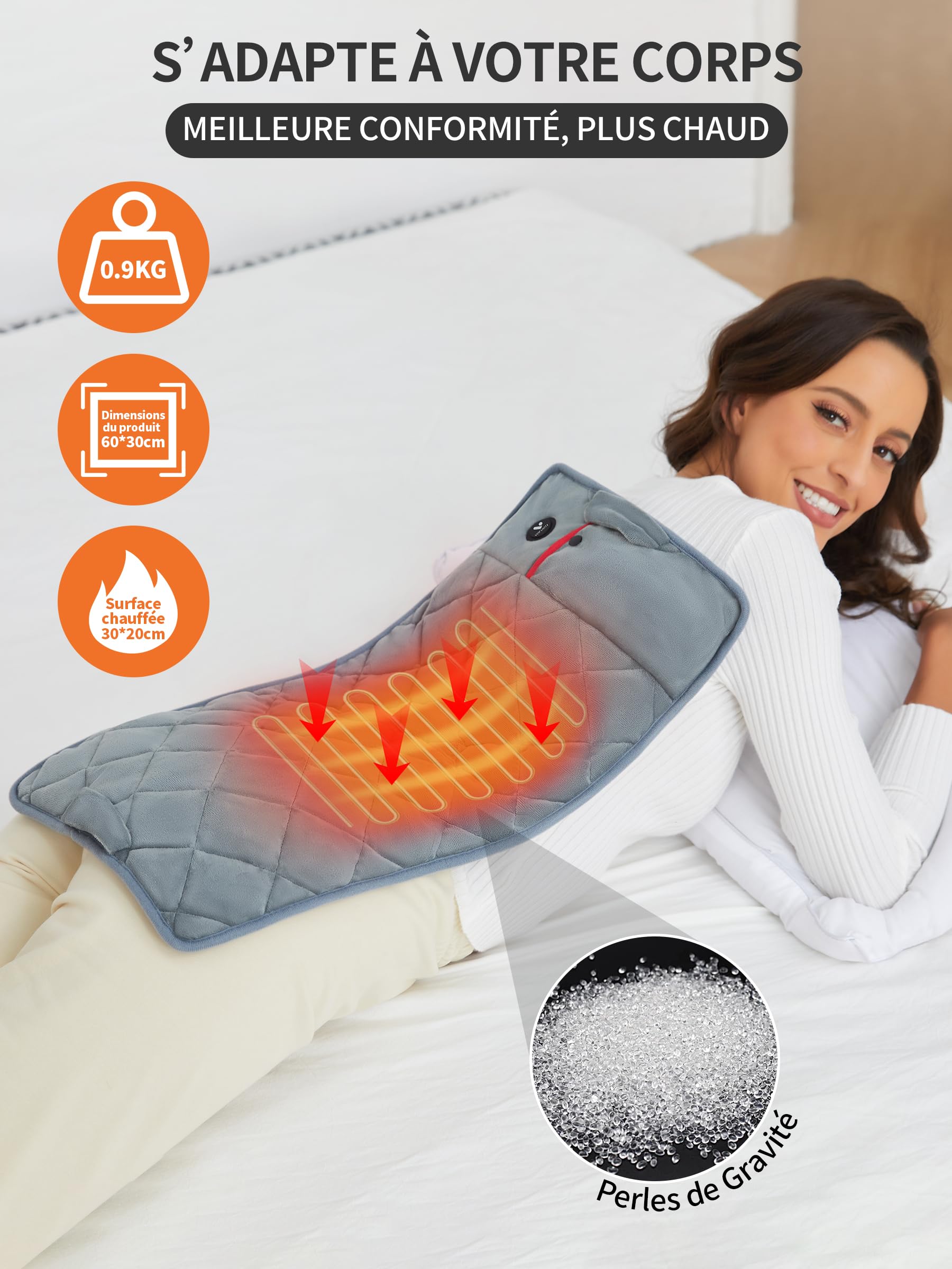 Vofuoti Coussin Chauffant avec 10000 mAh Batterie Sans Fil,2.29lb Gravité Coussins Chauffants pour le Dos,Épaule,Nuque,3 Niveaux de Chauffage,Couverture Chauffante Électriques,Lavable en Machine