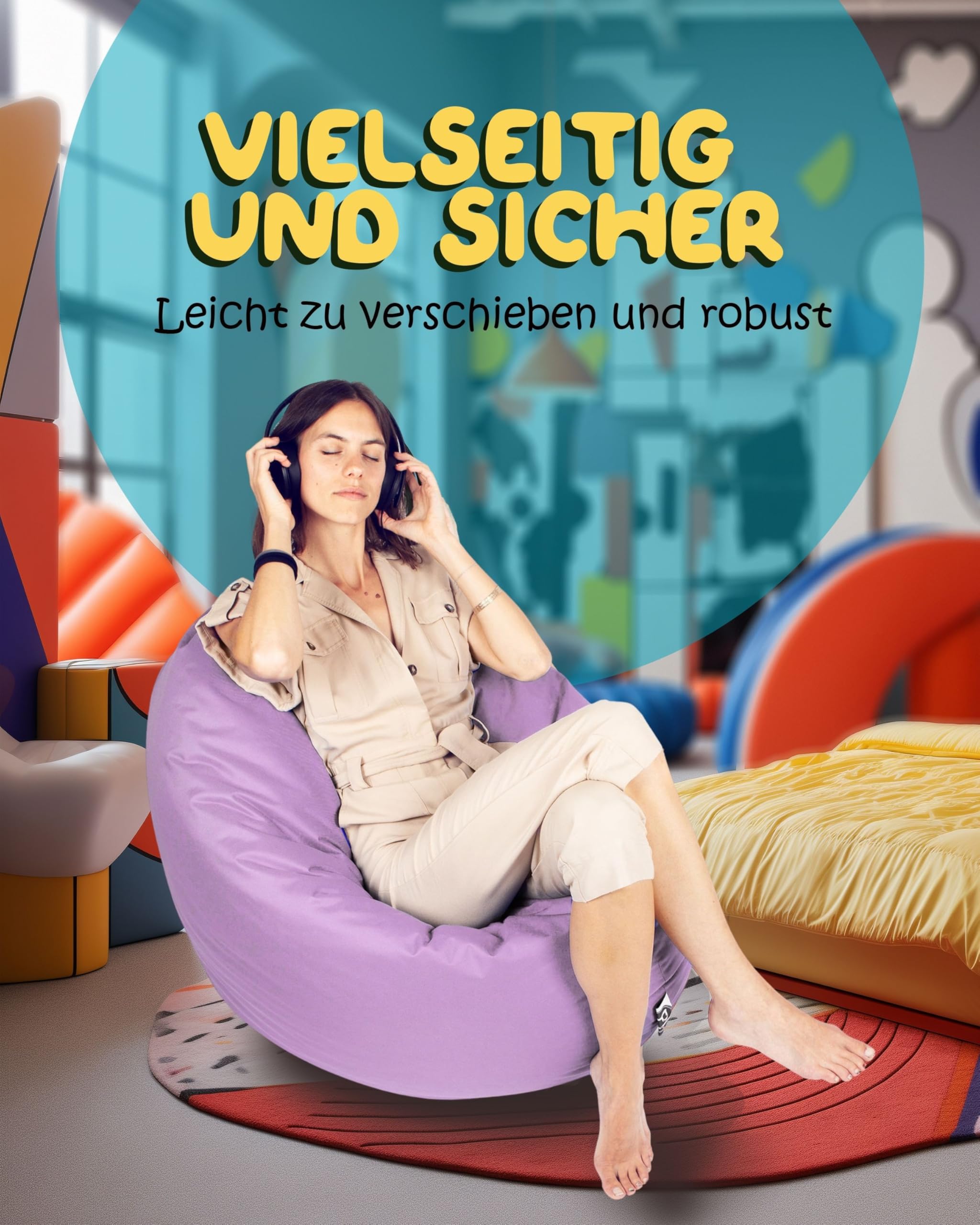 Patchhome Bean Bag worek/poduszka do siedzenia 2 w 1, średnica 100 cm, kolor liliowy optymalnie napełniona