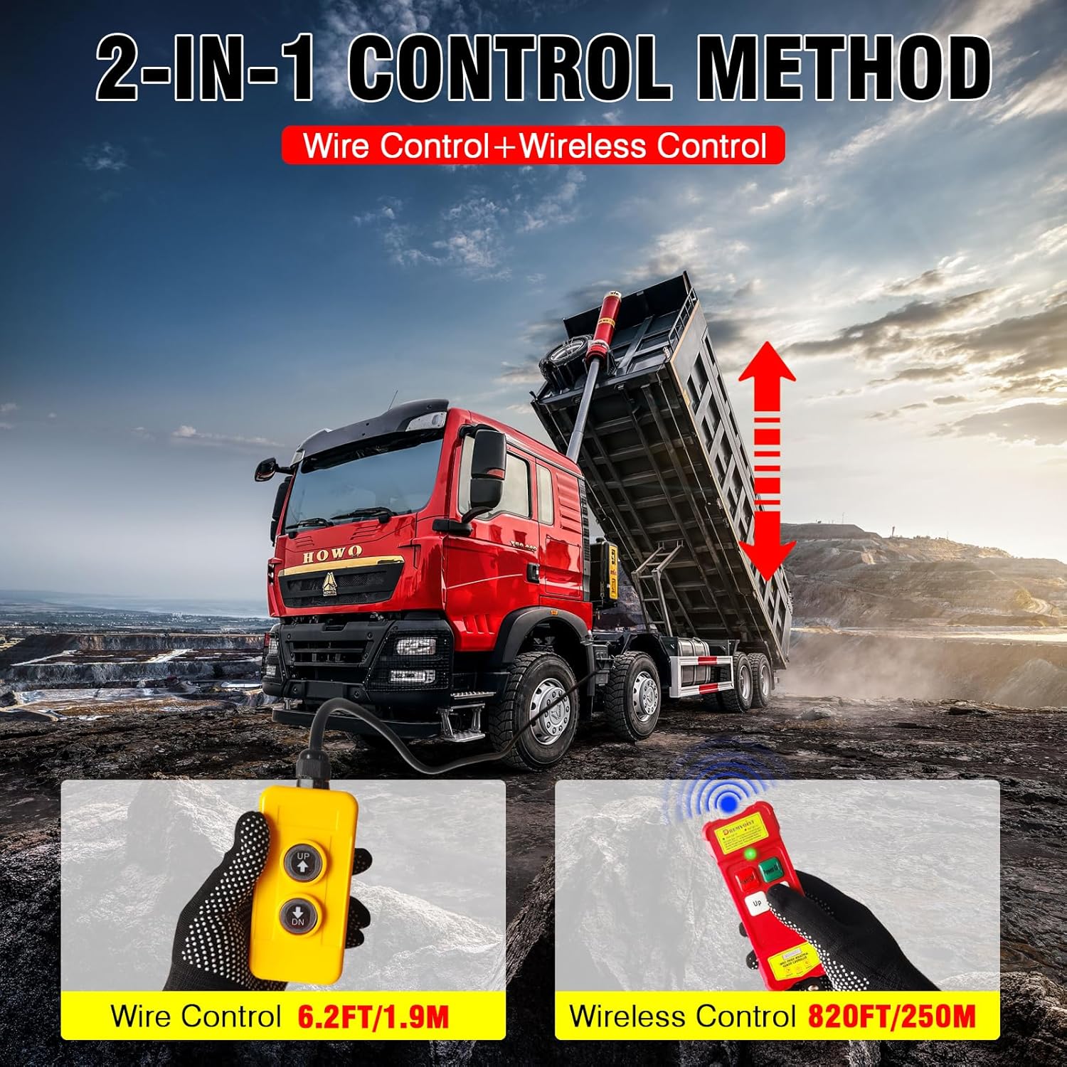 2 in 1 Crane Remote, 12-24V Wireless Crane Remote Control with Emergency Stop,Industrial Controller Hoist Truck Wire Dump Trailer Remote Control,Up-Down Switch Control Station