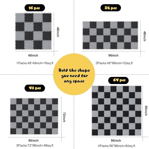 Miniatura 6 de Shihanee Tapetes de espuma para bebé, tapetes de juego a granel con bordes entrelazados para niños, sala de juegos, guardería, gimnasio (negro,