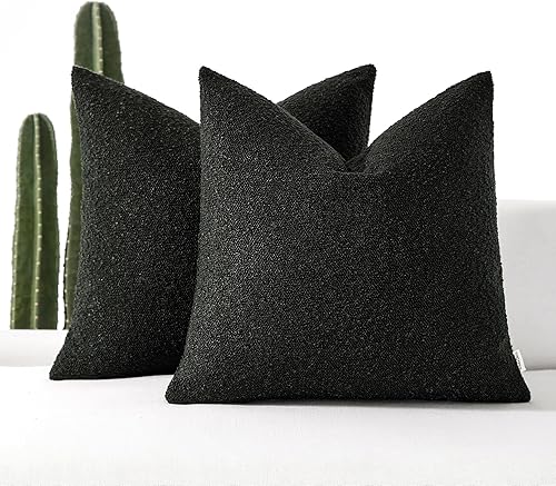 ROMANDECO Boucle - Juego de 2 fundas de almohada decorativas para sofá, 18 x 18 pulgadas, color negro