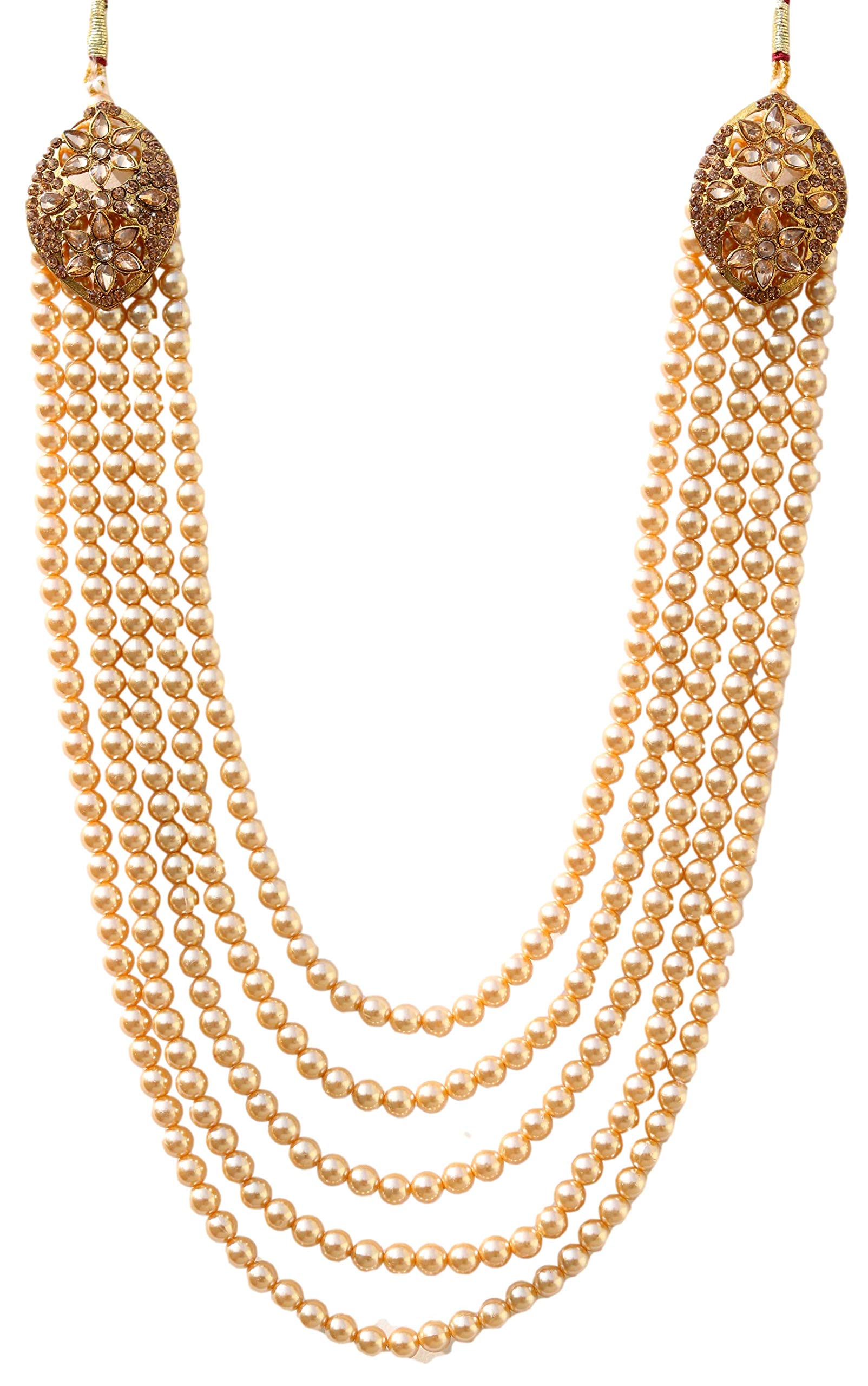 geetanjali OneStoreIndia Men's Handmade Pearl Stone & Studded American Diamond Necklace Jewellery (DM - 7922)-picture-3