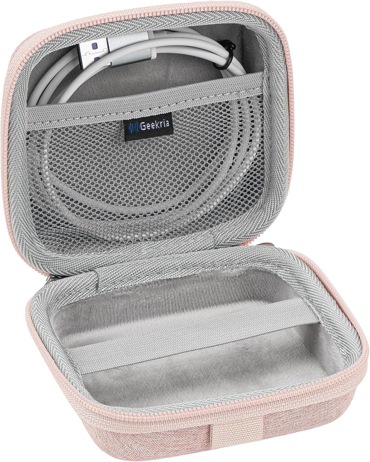 Geekria Shield Speaker Case Compatible with JBL Go 4/3/3 Eco Cover, Replacement Hard Shell Portable Speaker Protective Carrying Bag with Cable Storage, Keychain Carabiner (Pink) - Image 2