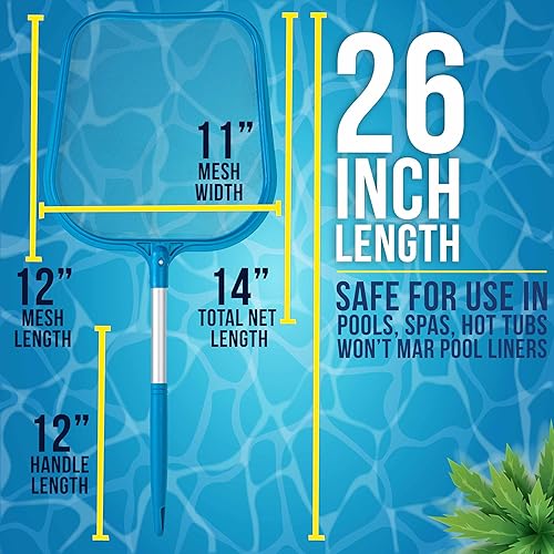 Miniatura 3 de U.S. Pool Supply Red Profesional para Spa, Jacuzzi, Piscina, Recogedor de Hojas Manual, 26" de Largo con Poste de Aluminio de 12" - Malla Fina