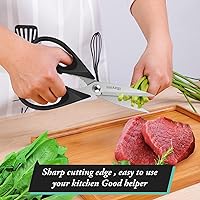 Vista 6 de iBayam Tijeras de cocina multiusos con funda protectora, tijeras de acero inoxidable duraderas, aptas para lavavajillas, mango cómodo de agarre suave