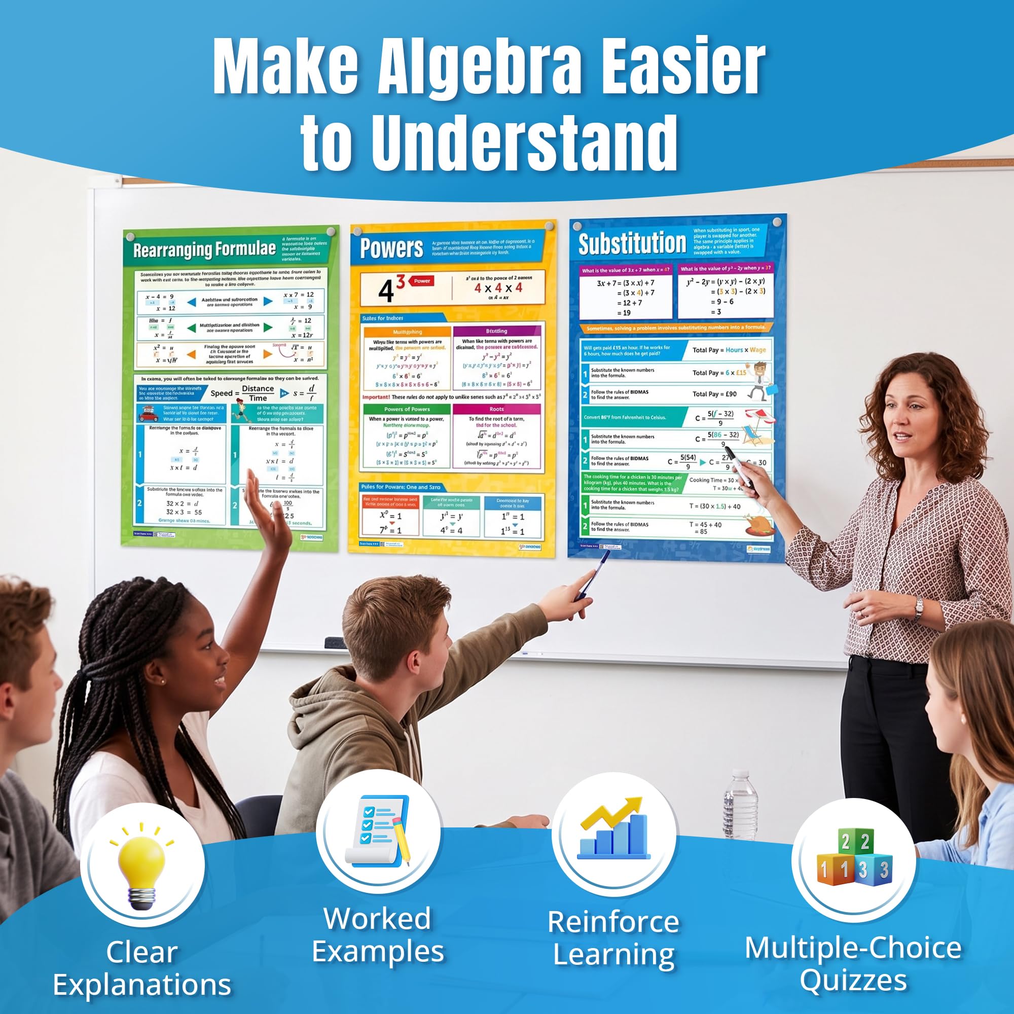 Daydream Education Algebra Poster, Mathematik-Diagramm, laminiertes Glanzpapier, 594 mm x 850 mm (A1), Mathematik-Diagramme für das Klassenzimmer, Bildungsposter
