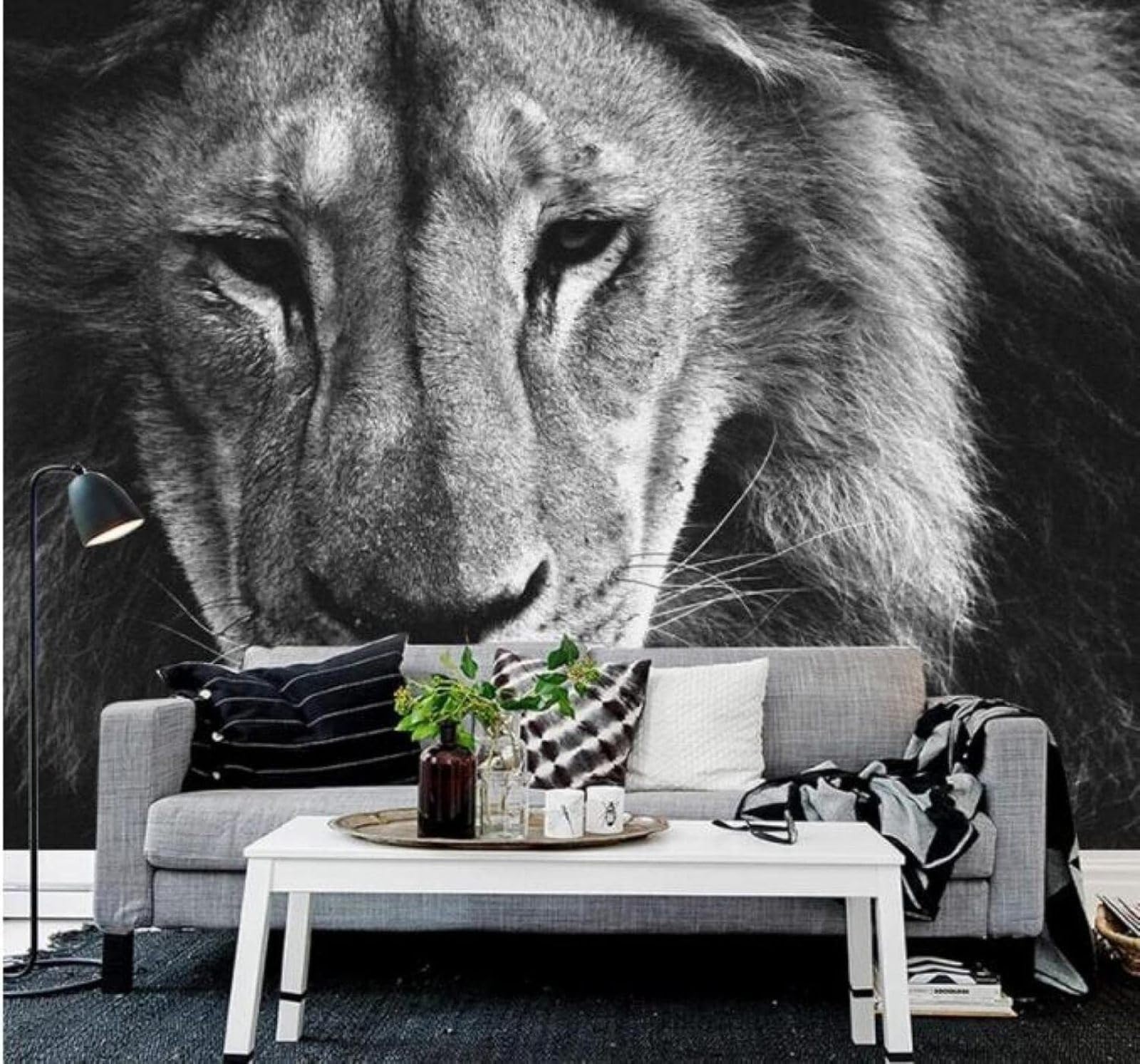 Xlming 250Cm×170Cm(B×H) Minimalist Hand Drawn Three Dimensional Black And White Lion 3D Wallpaper Luxury Home Dining Decor Paste Sofa Living Room The Wall For Bedroom Mural-250Cm×170Cm