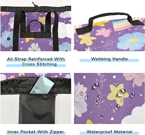 Vista 254 de Mochila de lavandería con correas ajustables para el hombro, bolsa de lavandería sucia para viajes, campamento, universidad, resistente, Rosa floral