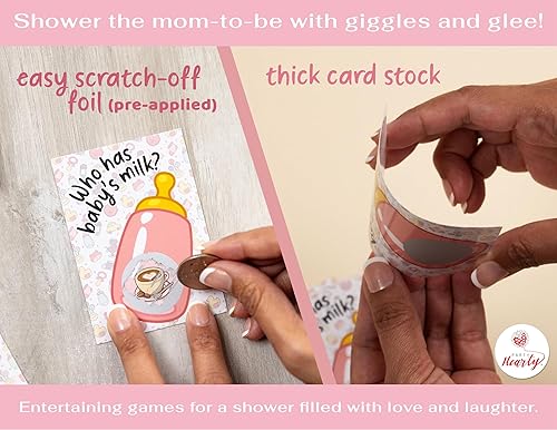 Miniatura 6 de Party Hearty Juegos de baby shower para niña, 40 boletos de lotería con emojis para rascar, ideas de juegos para bebés, juego para raspar, rosa