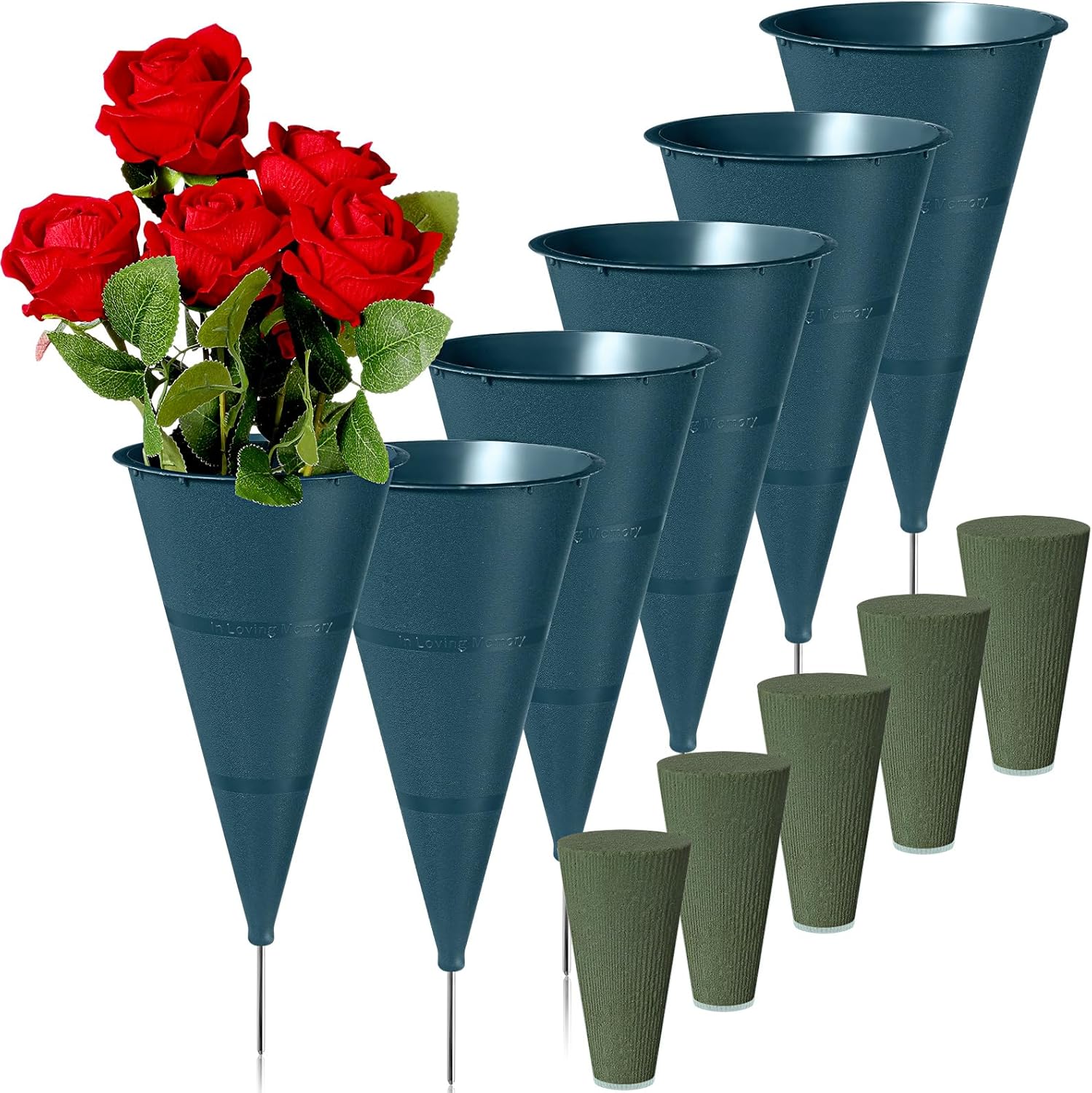 BBTO 6 Sets Large Cemetery Vases for Grave with Spikes and