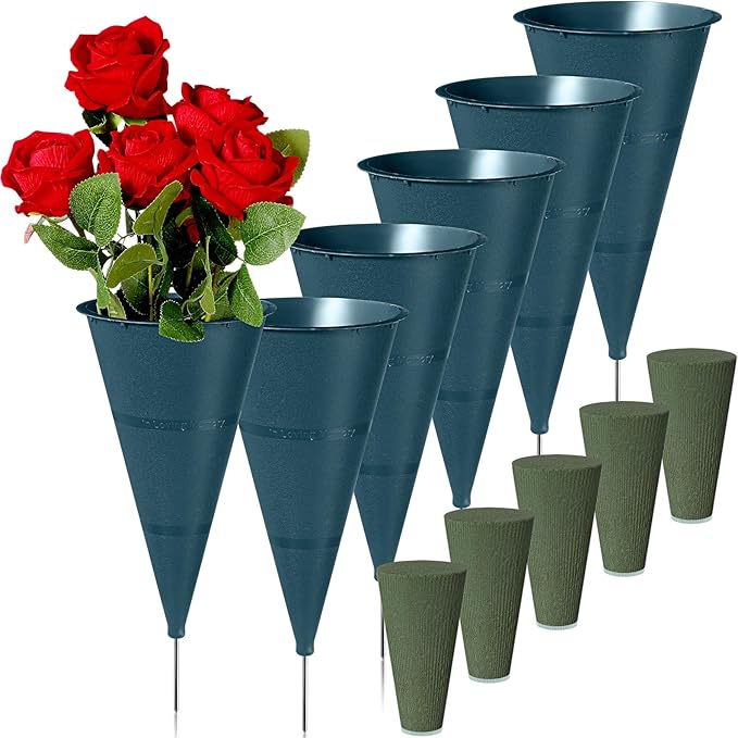 BBTO 6 Sets Large Cemetery Vases for Grave with Spikes and