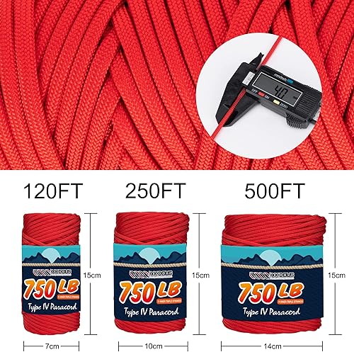 Miniatura 10 de XKDOUS Cuerda de paracaídas blanca de 750 libras, 120 pies, 100% nailon, 11 hebras, núcleo interior tipo IV, equipo de supervivencia exterior para