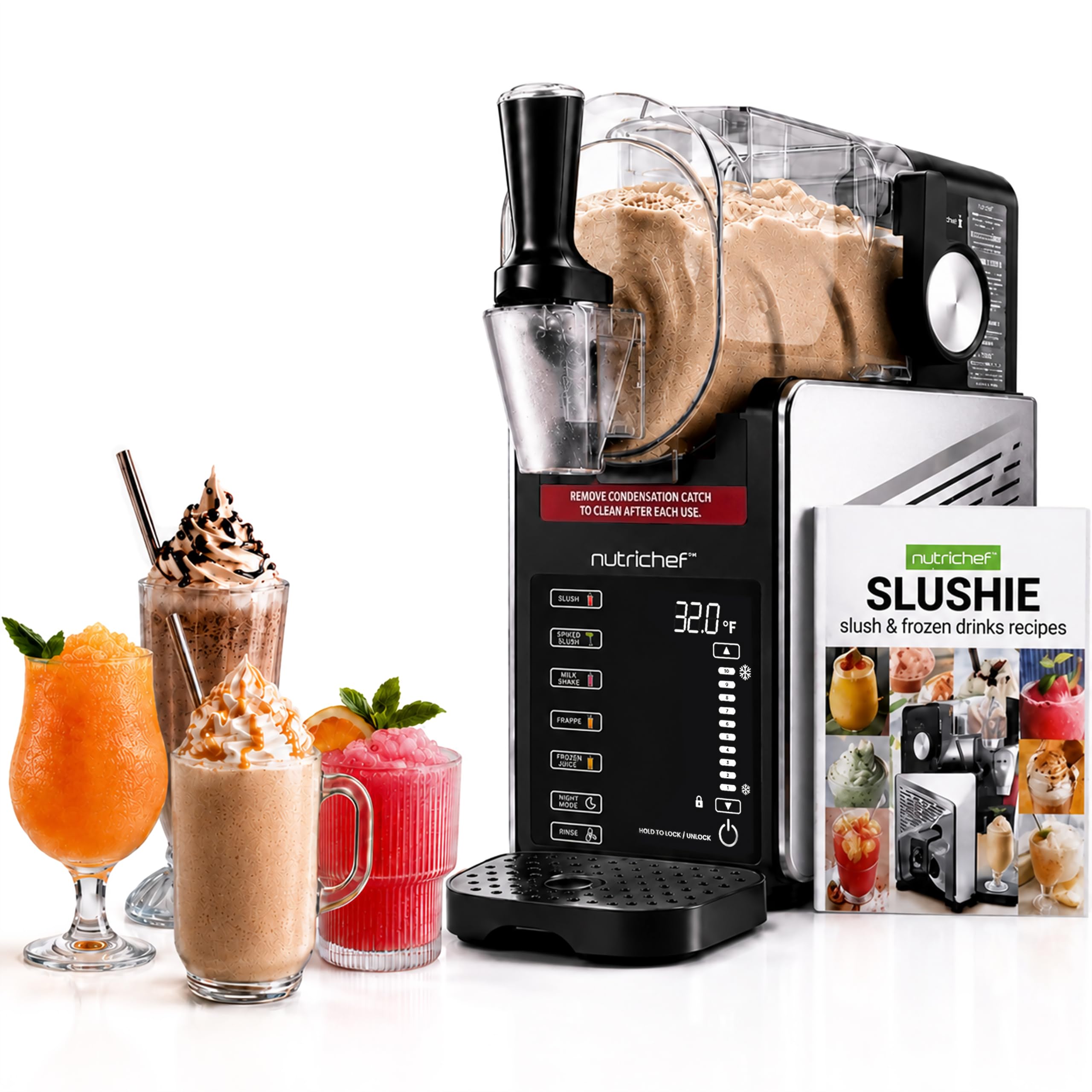 NutriChef Slushie Machine with orange juice being poured in