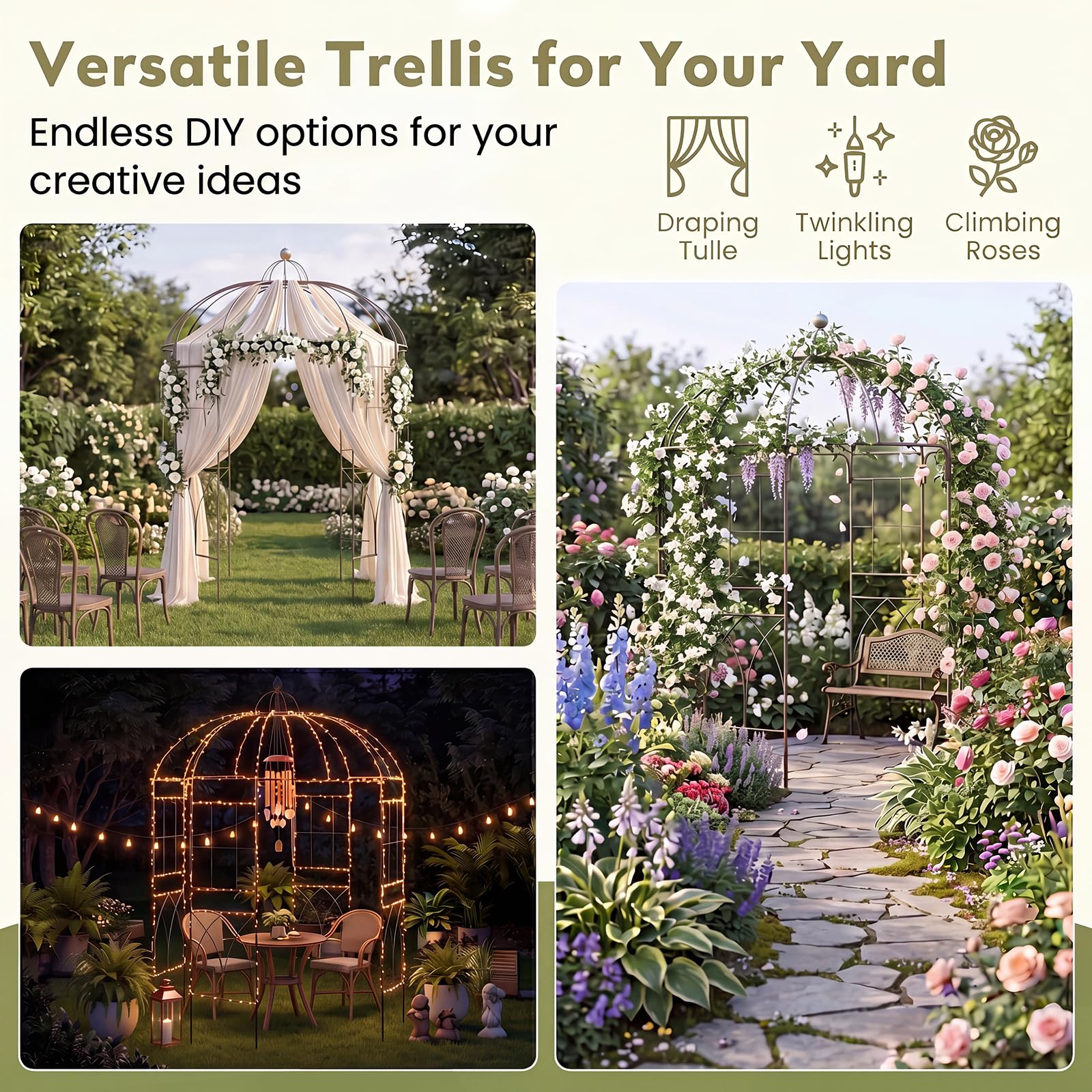 HOMASIS Arche de Jardin en Métal avec Treillis 203 x 203 x 296 cm