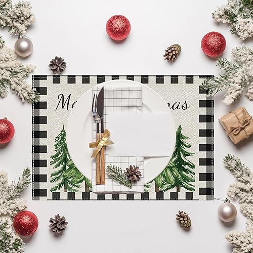 Miniatura 4 de Juego de 4 manteles individuales con diseño de árbol de Navidad, decoración de mesa, 12 x 18 pulgadas