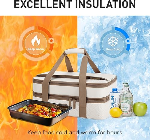 Miniatura 10 de TOURIT Cazuela aislada de dos pisos para alimentos calientes o fríos, transportador térmico expandible de alimentos para comidas de picnic, fiestas