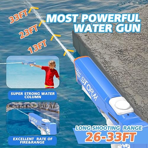 Miniatura 4 de EagleStone Pistola de agua eléctrica para niños de 8 a 12 años, pistola automática para adultos de 33 pies, remojo de agua automático con batería