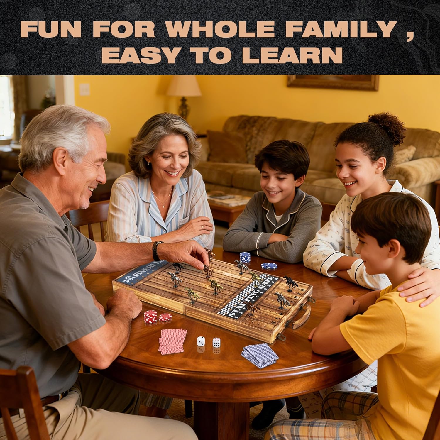ropoda Upgraded 23 inches Horse Race Board Game with 11 Upgraded Luxury Horses,Foldable Wood Horse Racing Board Game with 100 Pcs Chips,2 Dice and 2 Boxes of Cards,Vintage Color