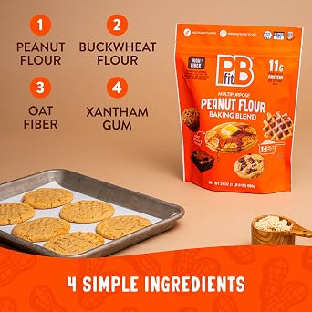 PBfit Peanut Flour Baking Blend - Gluten Free & Non GMO - 11g Protein per Serving 10% DV - 80% Less Fat than Almond Flour - 1 to 1 Swap for White Flour - Light Peanut Flavor - 25% DV Fiber - 24 oz