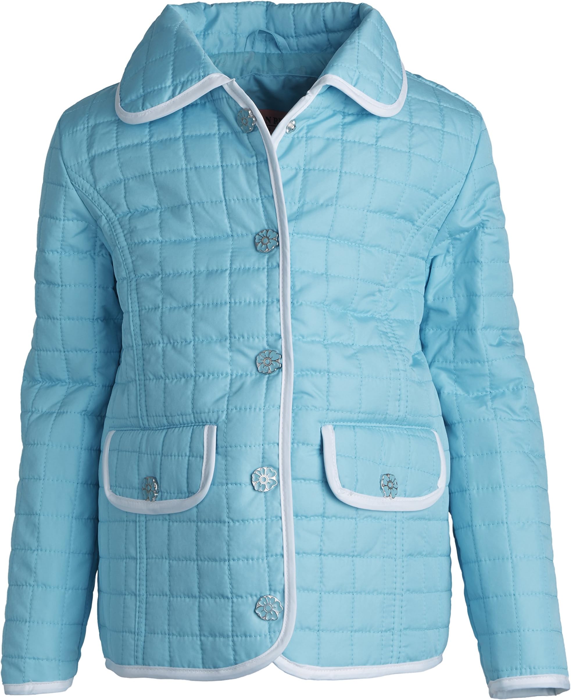 Girls Light Padded Quilted Spring Jacket with Back Ruffles - Mint Blue (Size 4)