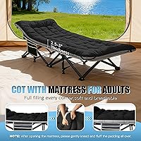 Vista 3 de HABUTWAY Catre de campamento, catre portátil para adultos, catre para dormir de 28 pulgadas de ancho, carga máxima de 600 libras con colchón grueso