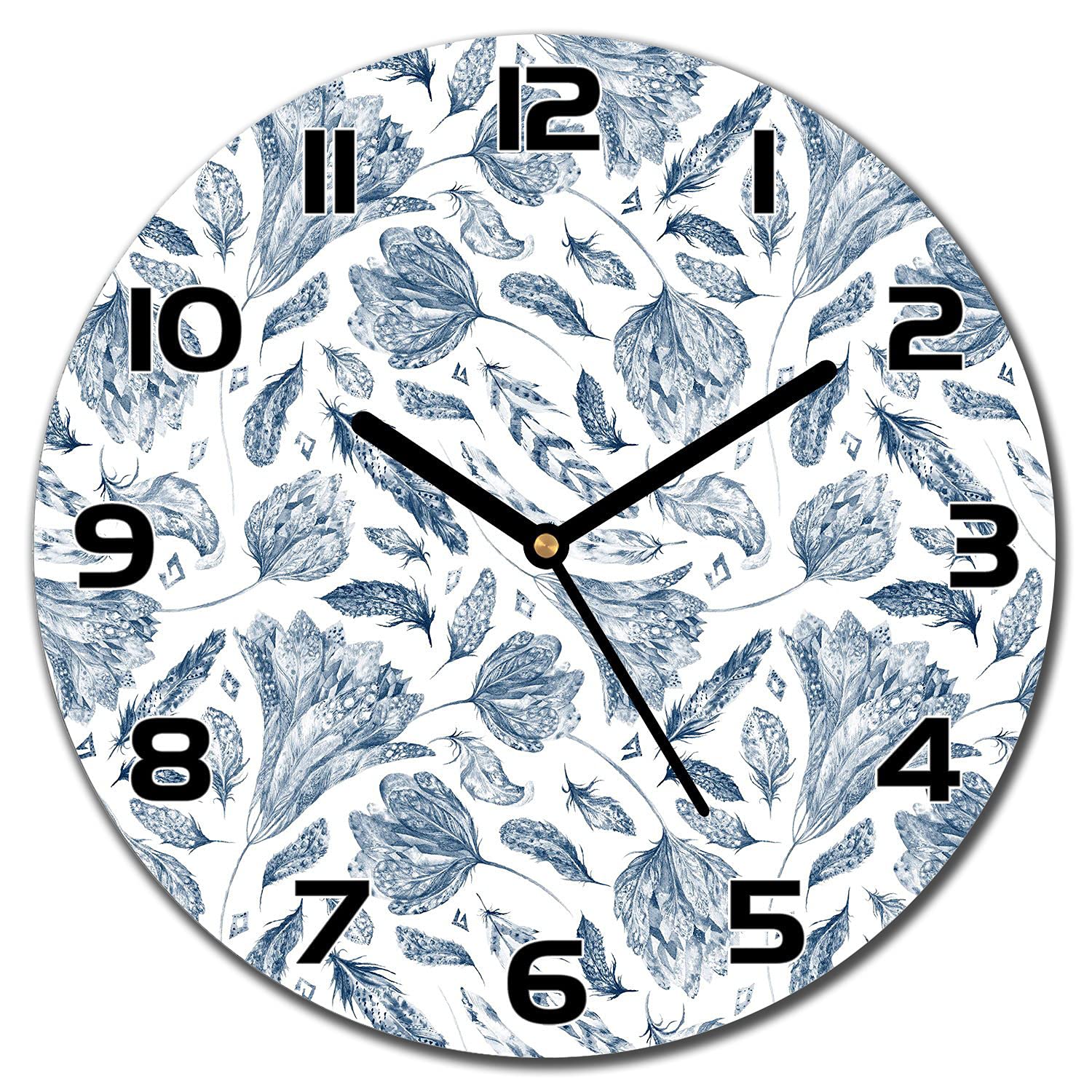 Horloge en verre 30 cm aiguilles noires style boho chic indigo