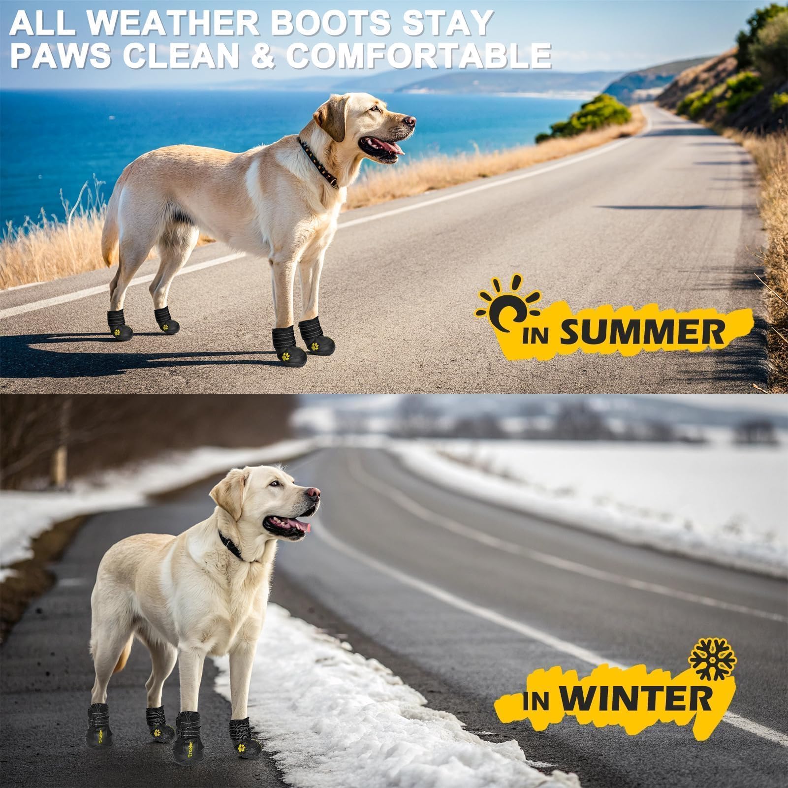 EXPAWLORER Chaussures antidérapantes pour chien – Bottes imperméables et résistantes aux taches avec sangles réfléchissantes pour activités de plein air, protections de pattes pour les pattes blessées
