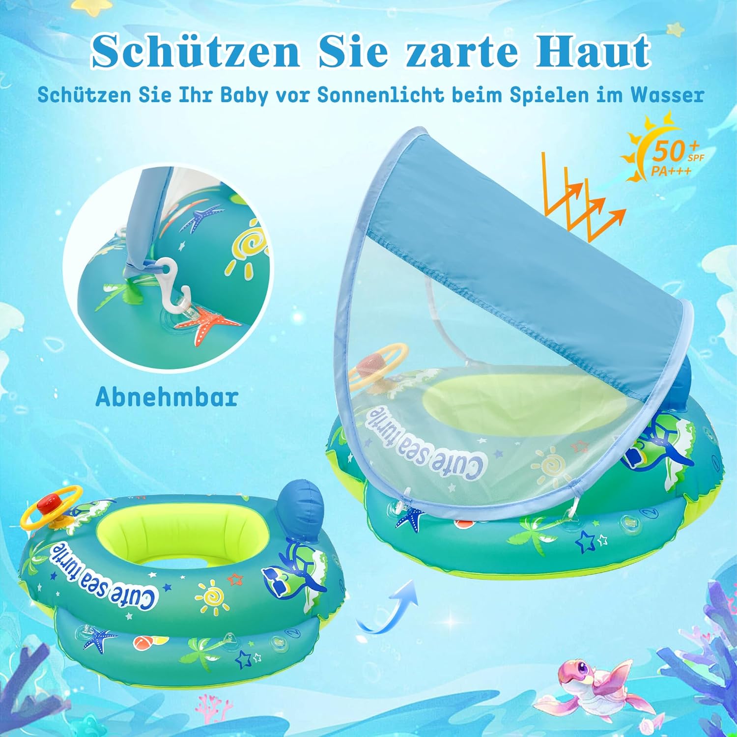 Baby Swimming Ring 2026 | Premium Swimming Aid with UPF 50+ Sun Canopy & Hand-Painted Designs | For 12-48 Months | Safe, Comfortable & Stylish - Ideal Baby & Children's Float