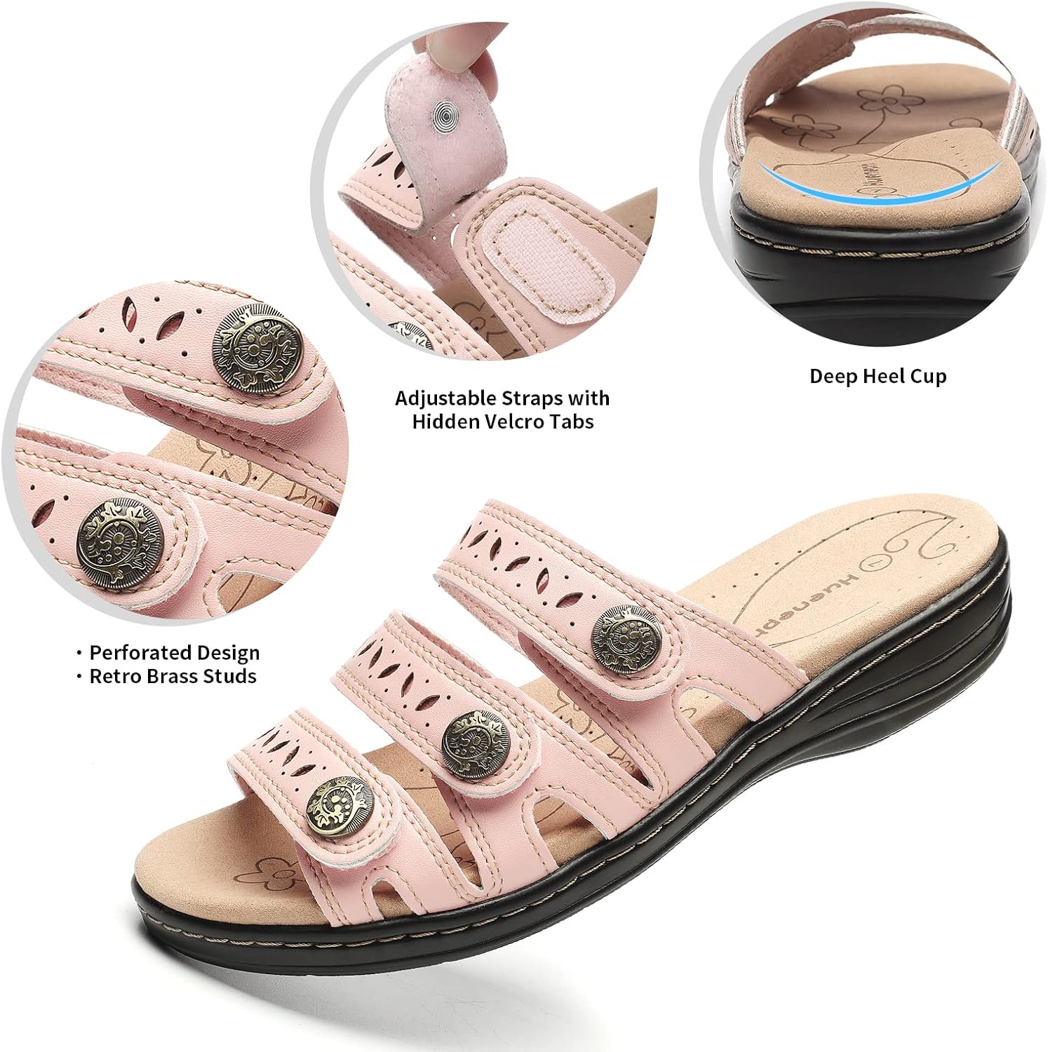 Women's Comfort Leather Slides Lightweight Flat Sandals Cute Slip On Casual Walking Slippers
