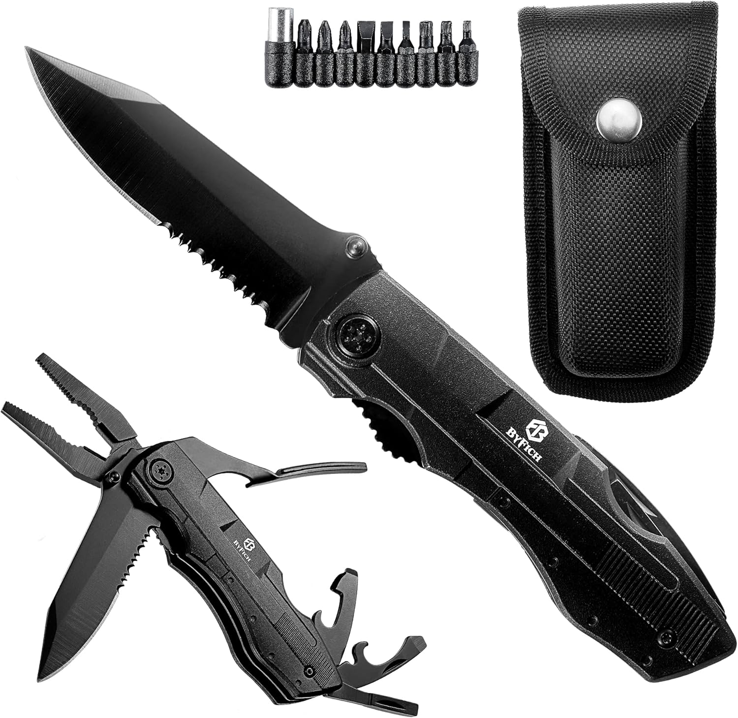Cuchillo de bolsillo multiherramienta 18 en 1, destornillador multiherramienta con funda de nailon duradera para exteriores, pesca, camping, regalos