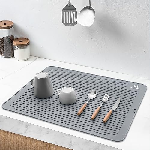 Homewizer Tapete de silicona para secar platos para encimera de cocina, resistente al calor, diseño antideslizante, secado rápido, fácil de limpiar,