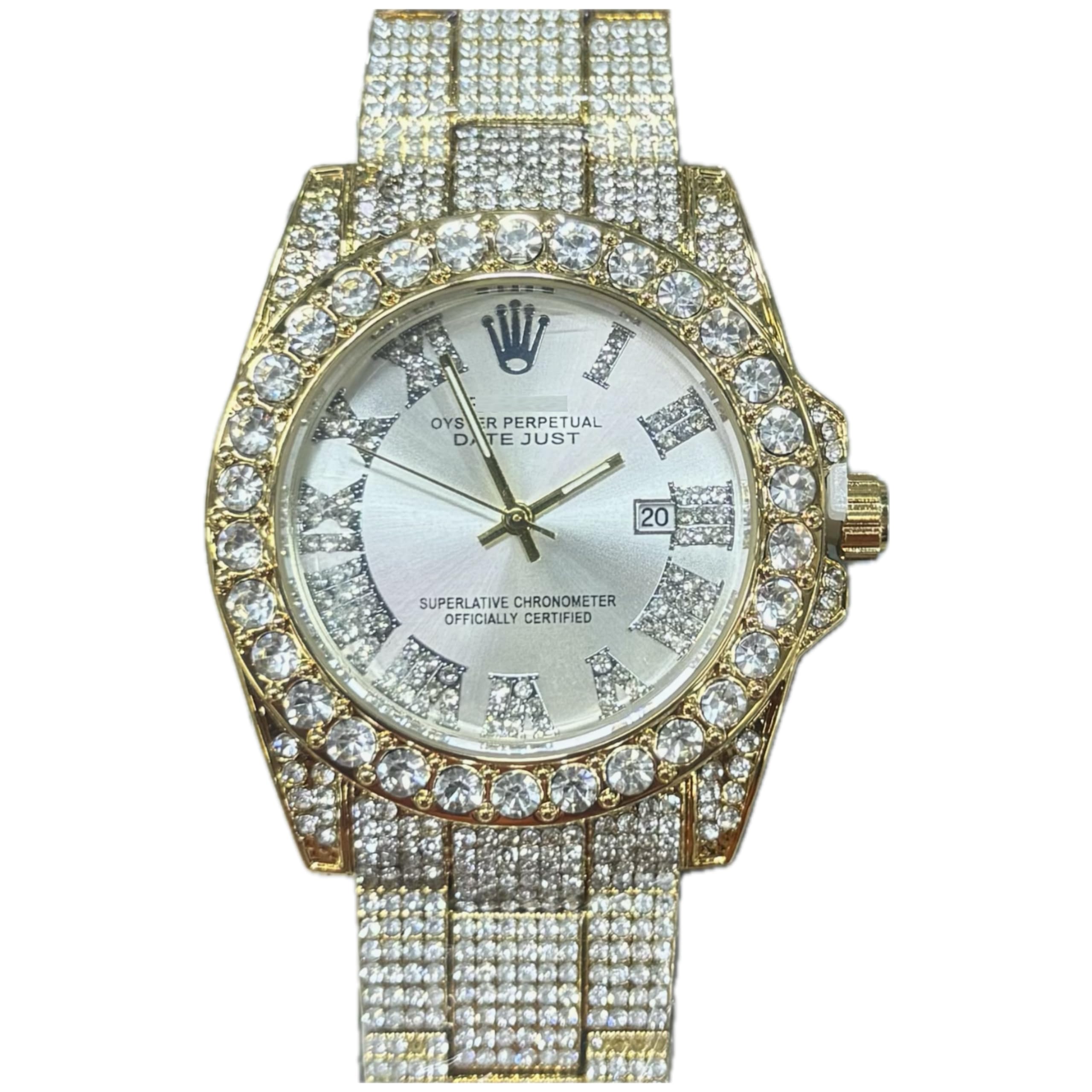 safisha Mens Big Rocks Bezel with Color Roman Numerals Big Face Rollie Luxury Look Watch (B0CT5T8VCS) Amazon Price History, Amazon Price Tracker