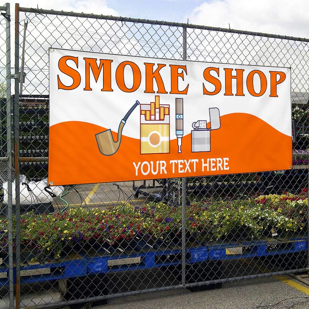 Custom Industrial Vinyl Banner Multiple Sizes Smoke Shop Style L Personalized Text Here Funny and Novelty Outdoor Weatherproof Yard Signs Orange 4 Grommets 16x40Inches