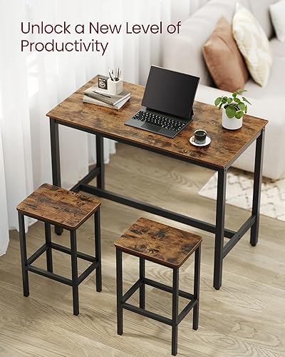 Miniatura 6 de VASAGLE Juego de mesa y sillas de bar, mesa rectangular con 2 taburetes, juego de pub de comedor para 2, ahorro de espacio para desayuno de cocina,