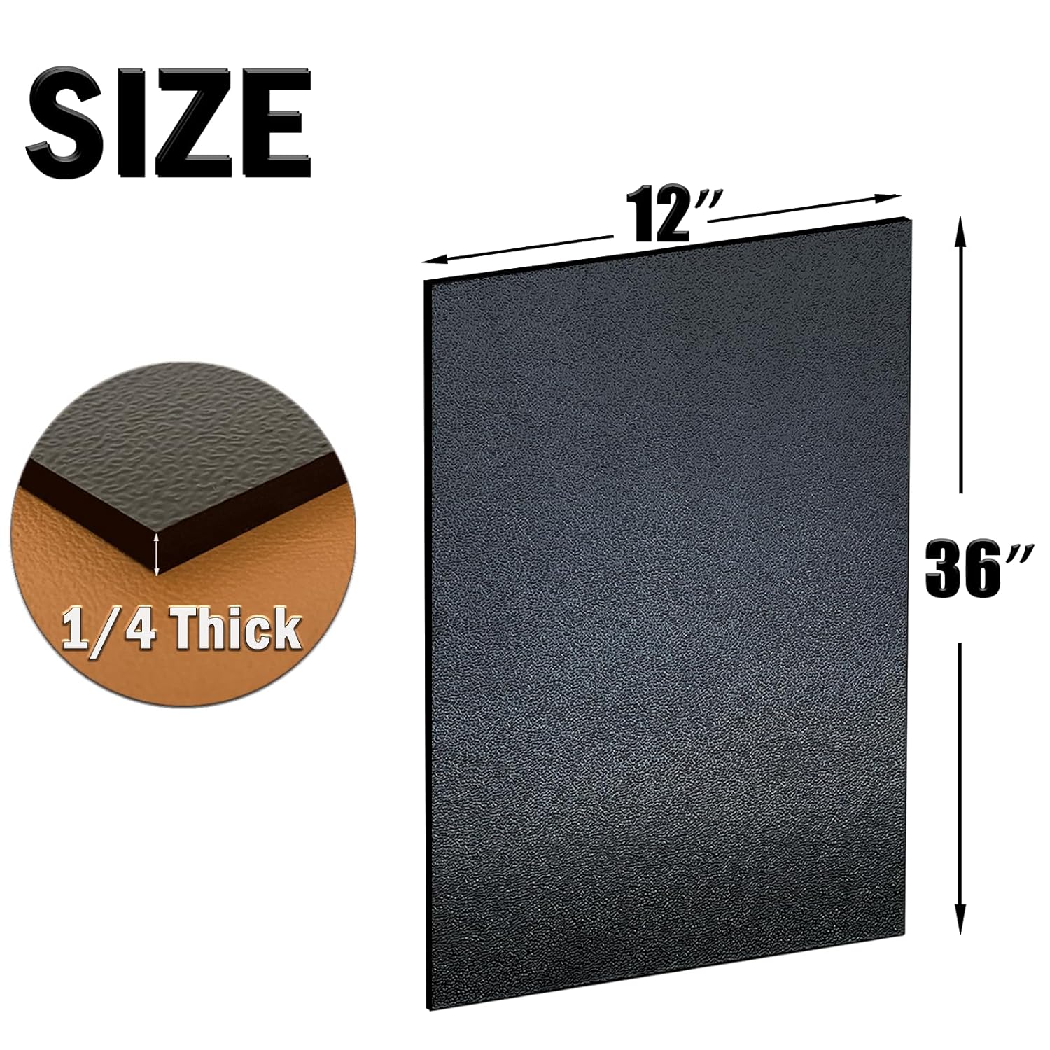 ABS Plastic Sheet 1/4 Inch Thick 12" x 36" (2-Pack)，Black Rigid Moldable Panel with Different Surfaces (Textured Front & Smooth Back) for Structural Parts, Amp Mounting, and DIY Home Decor, etc.