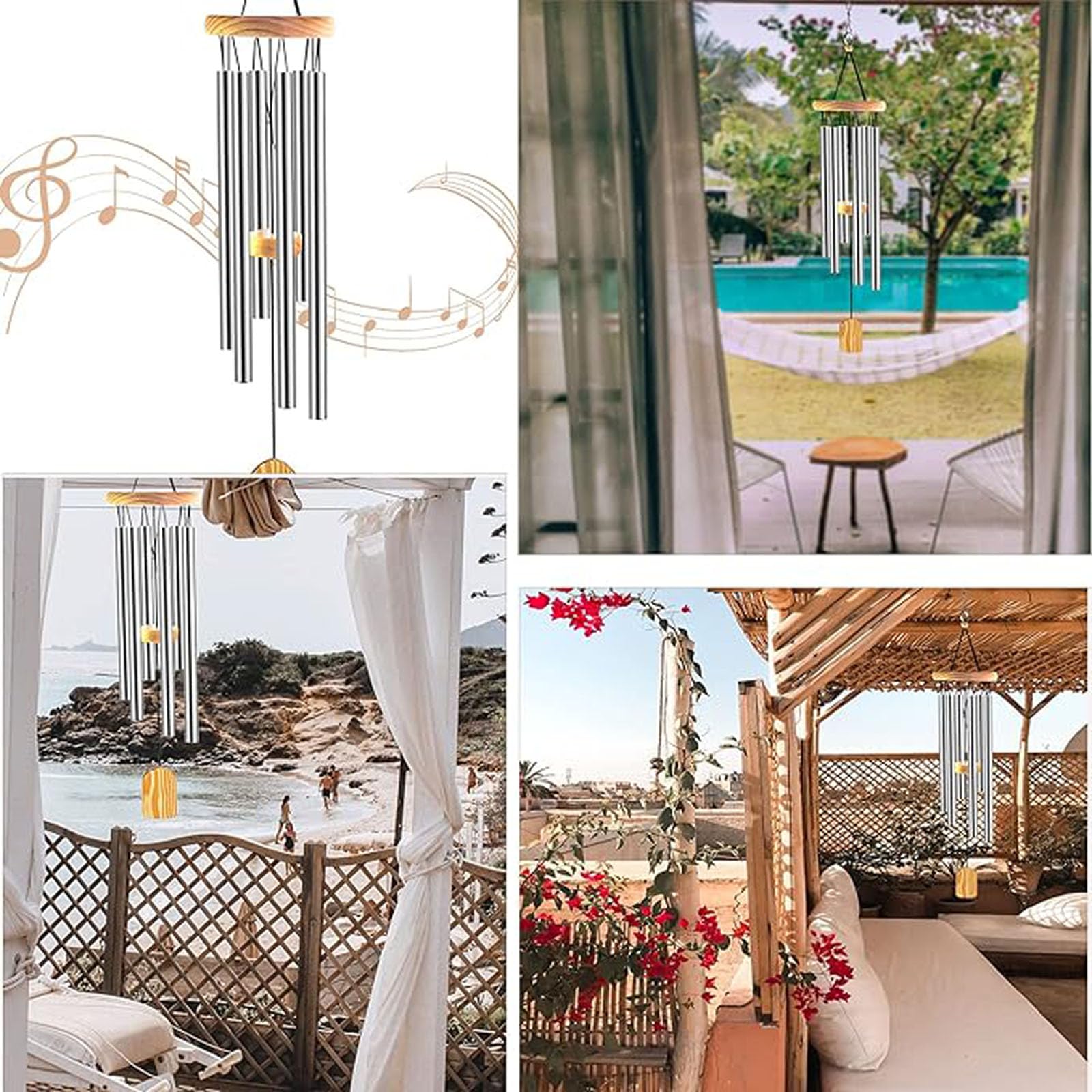 Tubi vuoti in alluminio argentati, 30 Pcs Campane a Vento kit di tubi a vento in metallo decorazione per casa,giardino,esterni,5 diverse lunghezze