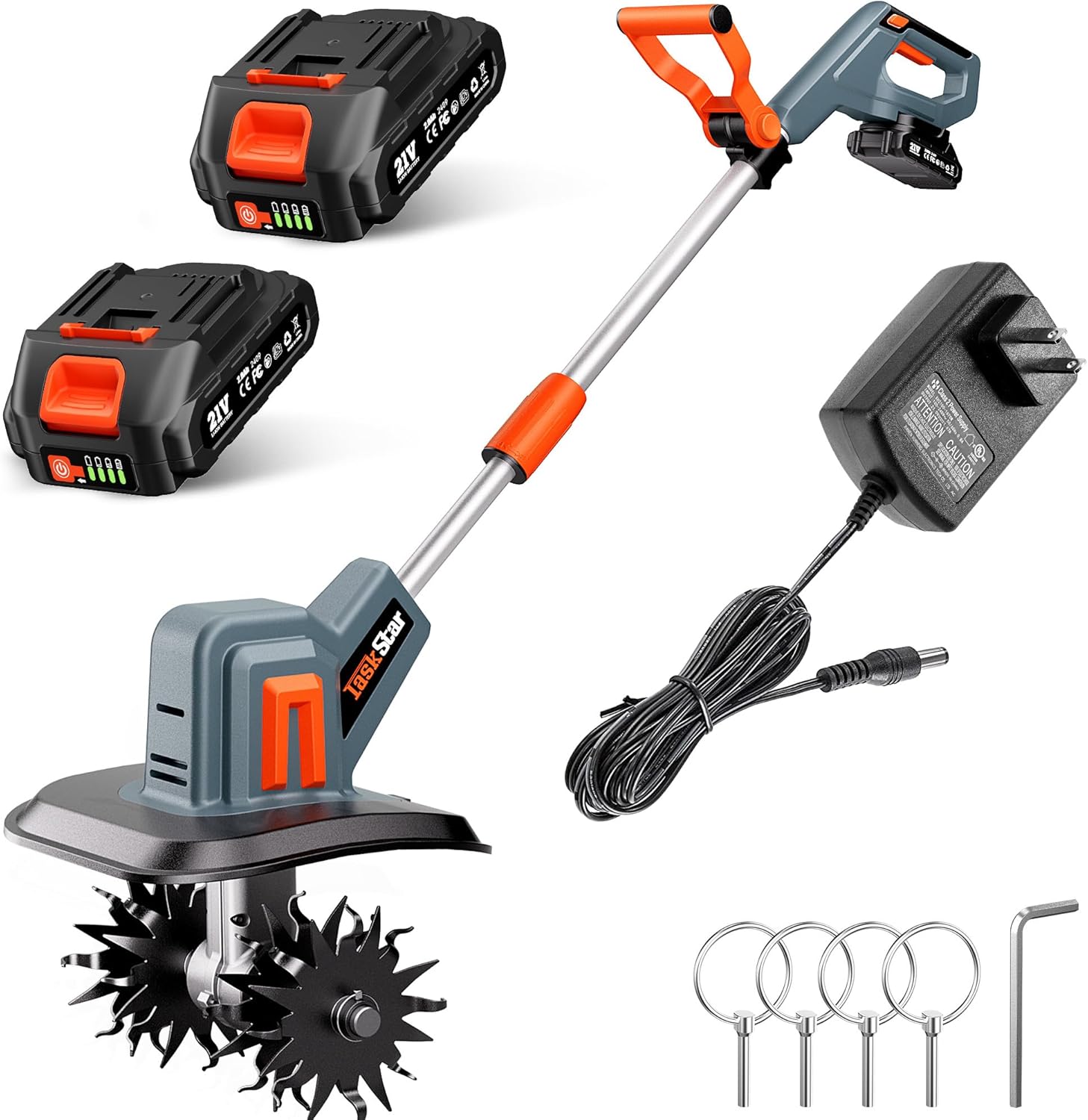 Cordless Tiller for Gardening 360 RPM Rototiller TH4000 Cultivator TaskStar Electric Garden Tiller Battery Powered Total 4000mAh