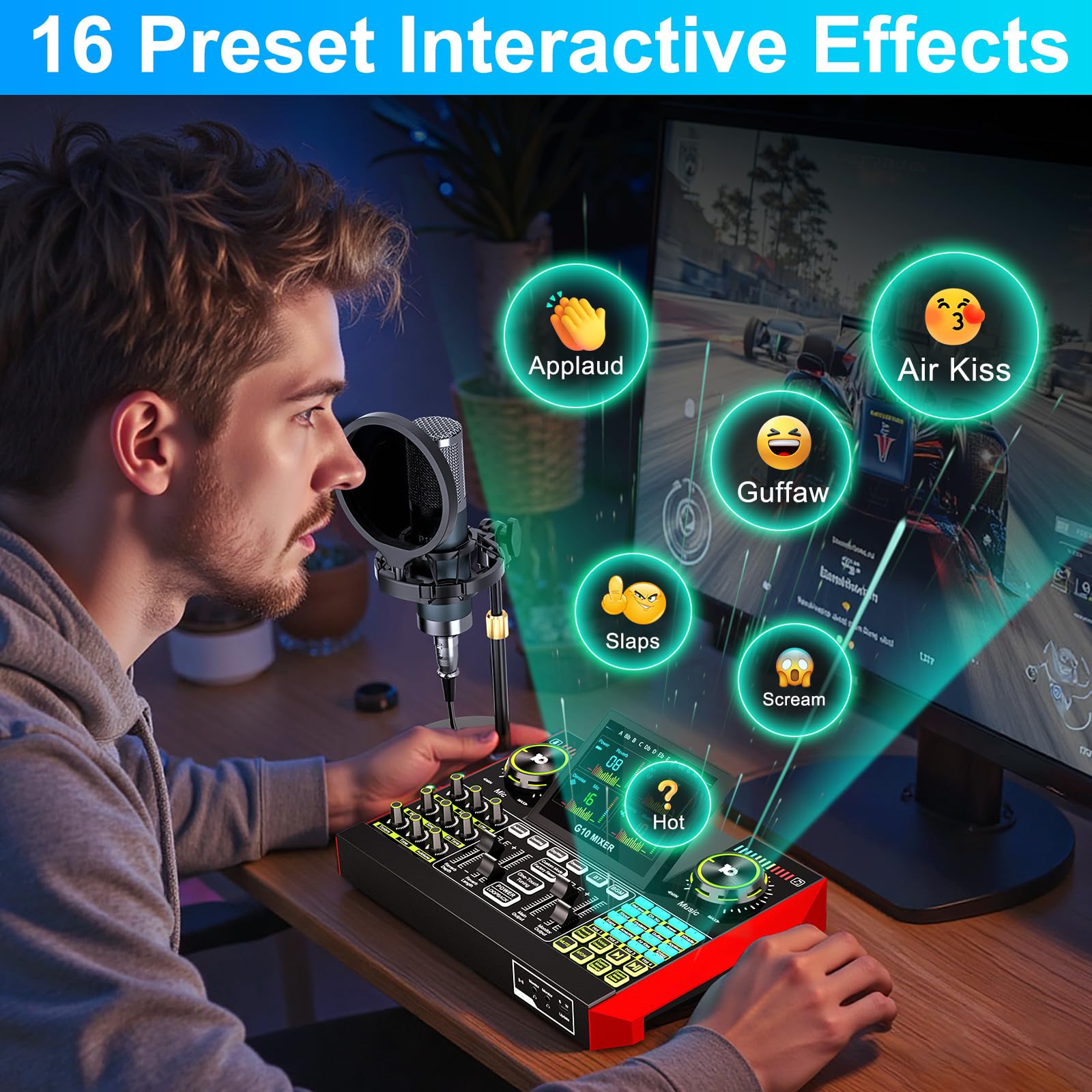 Podcast Microphone Bundle with Live Sound Board Audio Mixer, Podcast Equipment Bundle with 3.5mm Condenser Microphone(P15) for Pc/Phone Live Streaming Singing Gaming, Voice Changer, Denoise