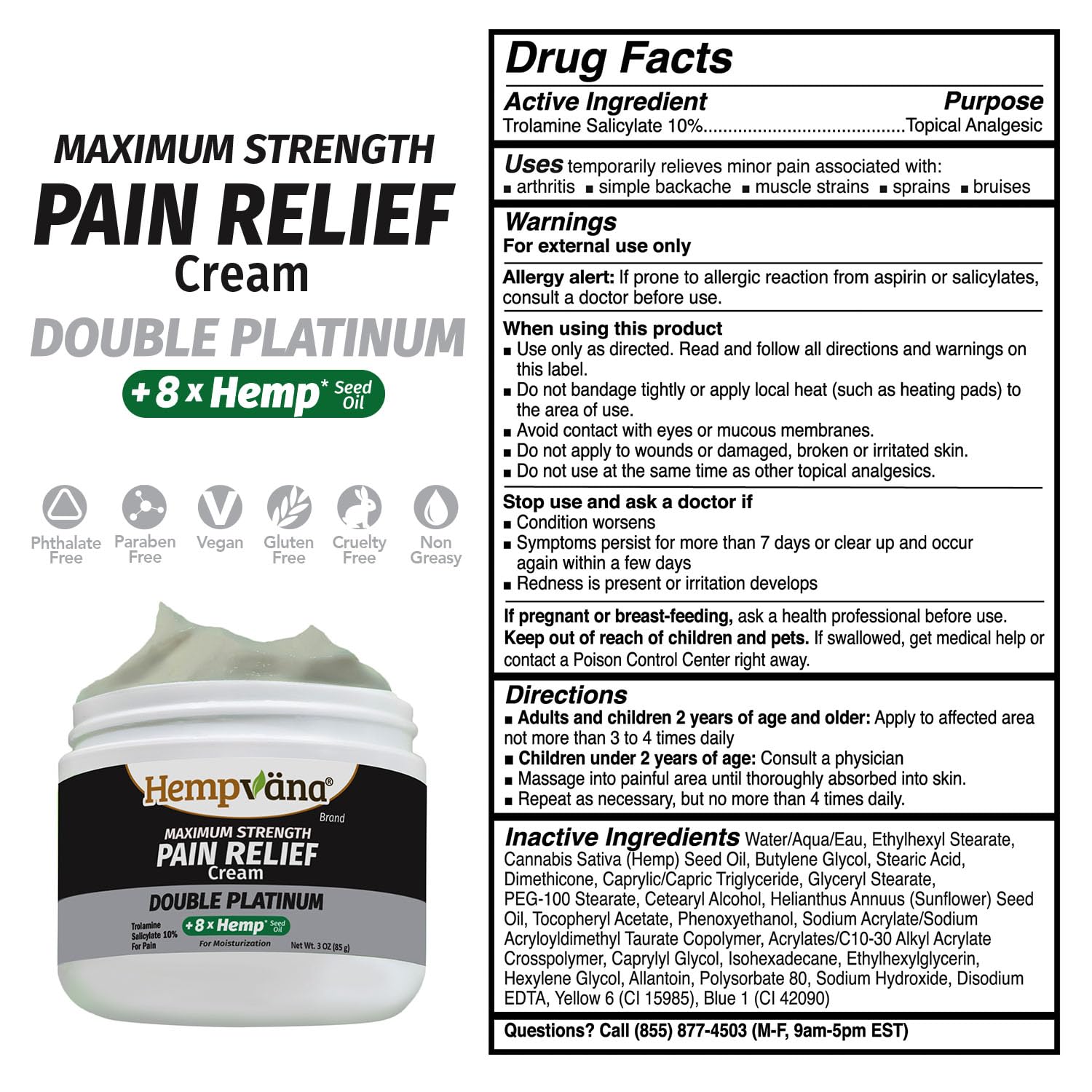 Hempvana Double Platinum Relief Cream, 8X Hemp, Back Neck Knee Pain, 3oz — Amazon image 2