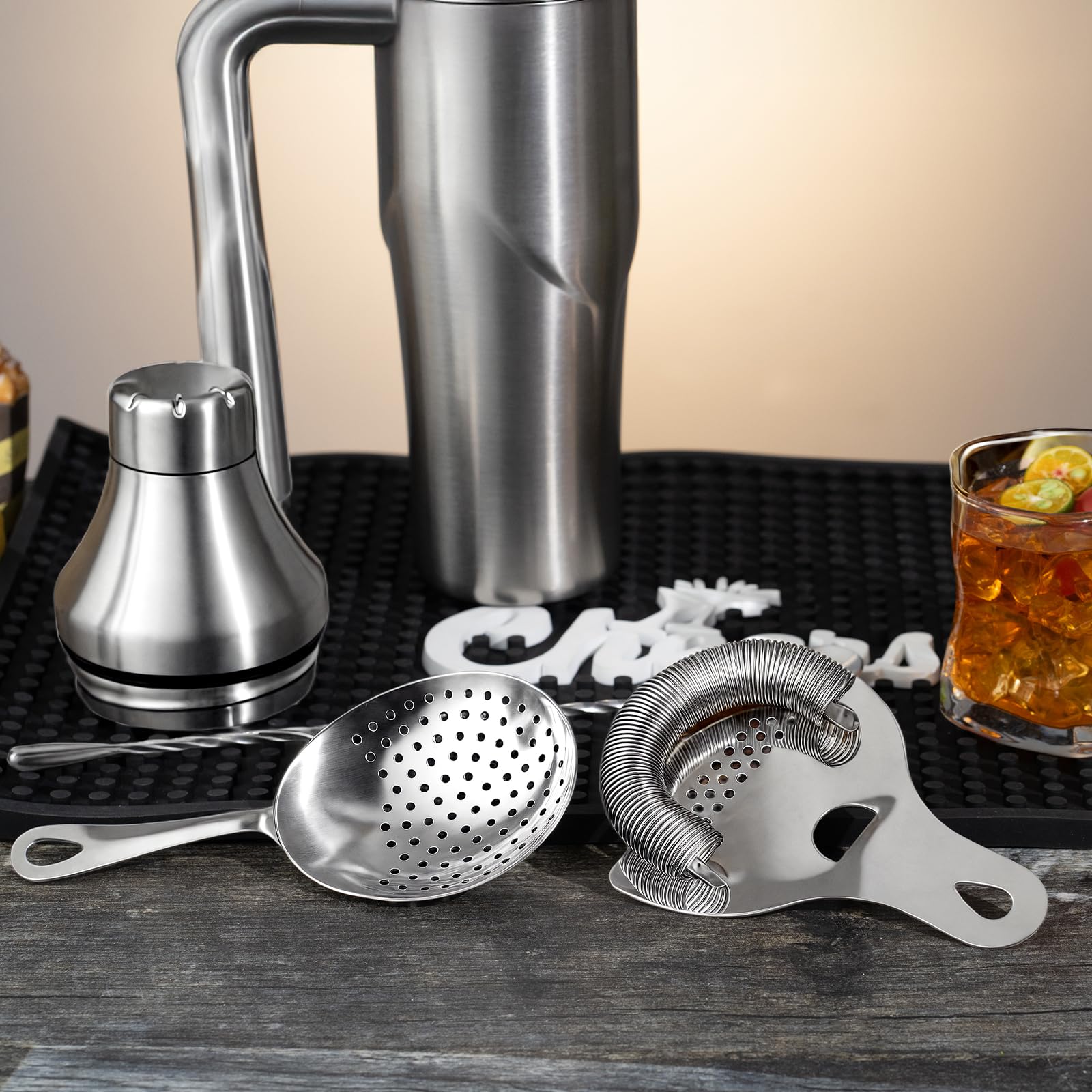 Juego de coladores profesionales de cóctel: colador Julep de acero inoxidable 304 y colador de barra de resorte para bar en casa y camareros profesionales, mixólogos (tipo A) 6