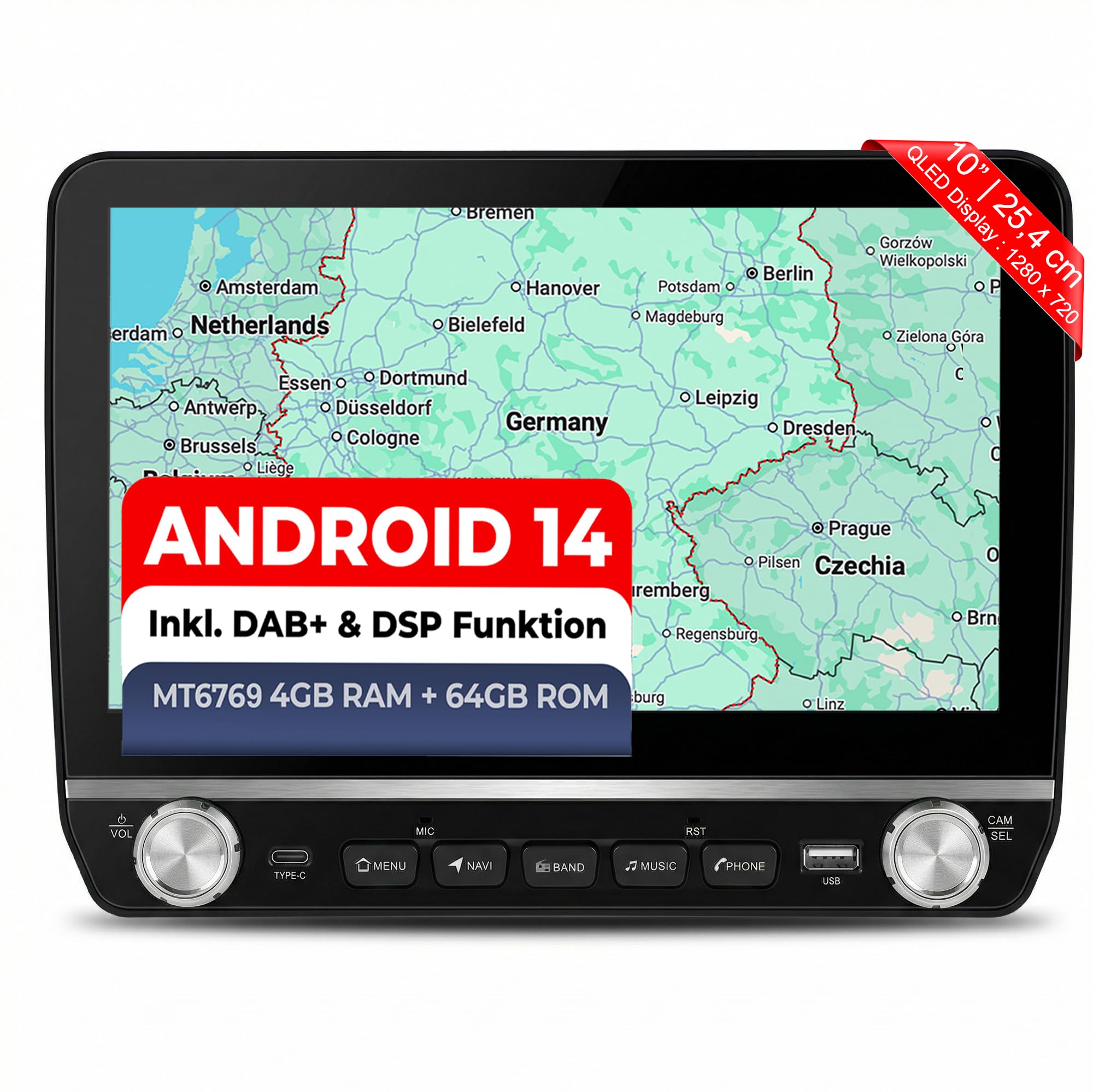 M.I.C.1192-L3 Android 14 Autoradio mit Navigation: MT6769V, 4GB+64GB, 10.1 Zoll QLED Display, SIM, Apple CarPlay & Android Auto, DAB+, GPS–Ersatz für FIAT Ducato Peugeot Boxer Citroen Jumper 2006-2024