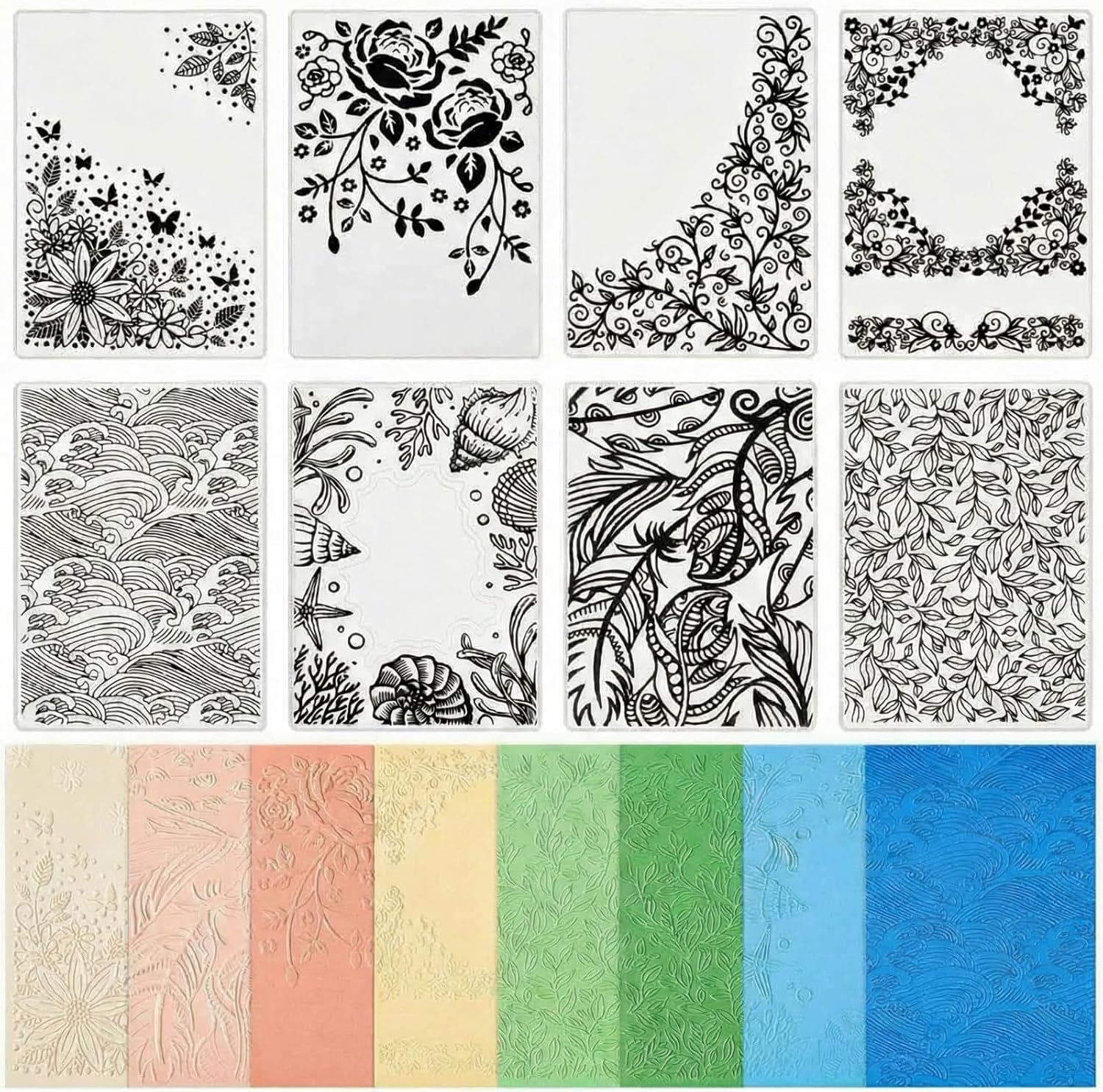 Geiserailie 8 Pcs Embossing Folders 2d/3D Embossing Machine Template Paper Card Folder for DIY Making Flower Scrapbook Photo Album Craft Decoration 5.9 x 4.1/6.9 x 4.9 Inch (Summer Style)