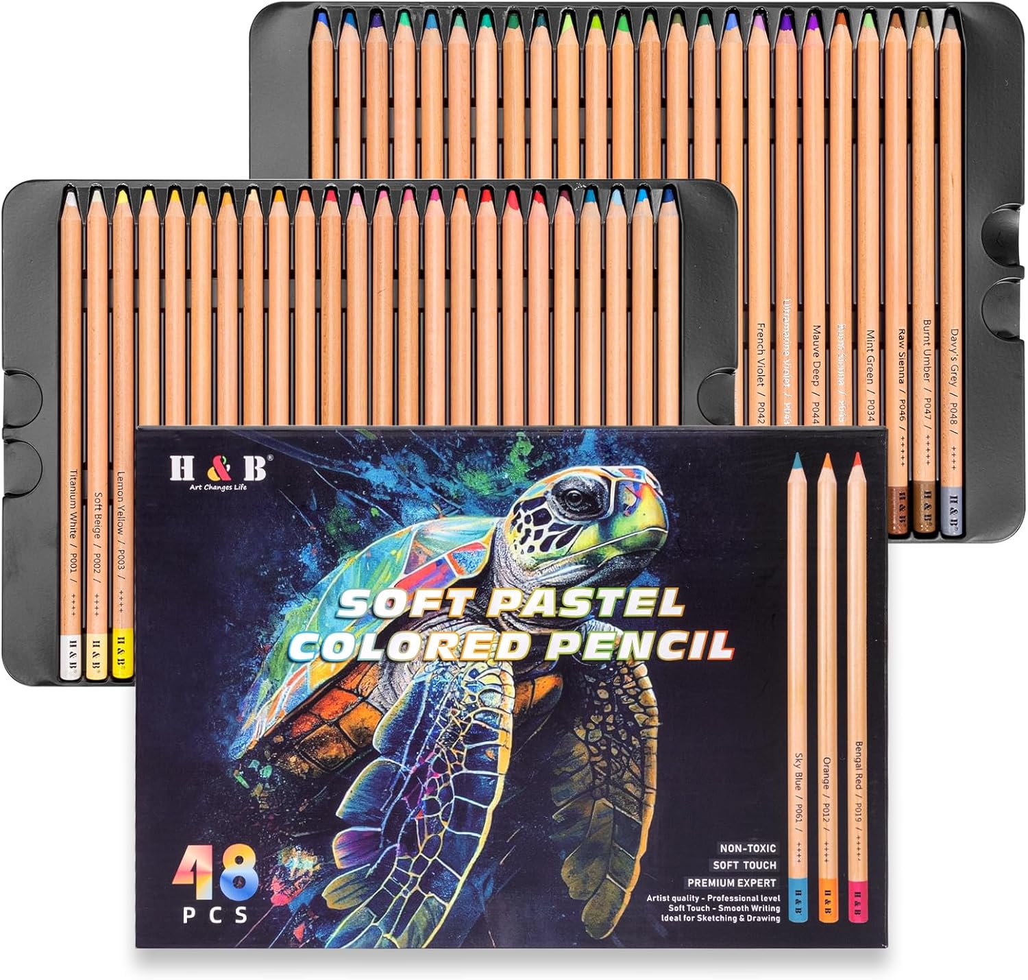 H & B 48 Pasteltint Pastel Colored Pencils Set – Soft, Vibrant, Artist-Grade Colors in Tin | Professional Drawing, Sketching & Coloring for Adults & Artists (48 Colors)