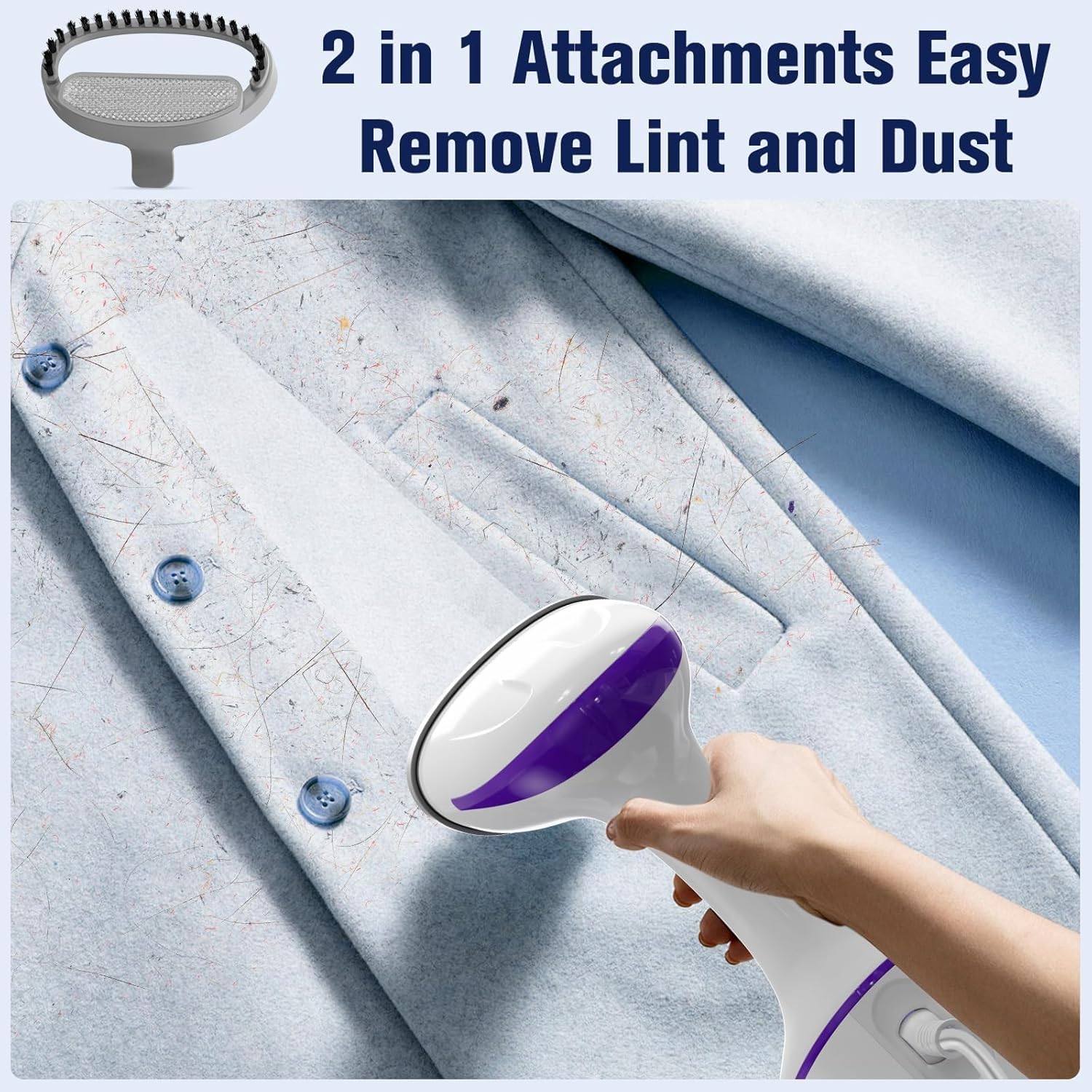 DBC Steamer for Clothes 1500W, 20S Fast Heat-up Portable Handheld Steamer for Clothes, 2 in 1 Fabric Wrinkle Remover with Fabric Brush, 250ml Water Tank, Ideal for Home, Office, Travel, Purple