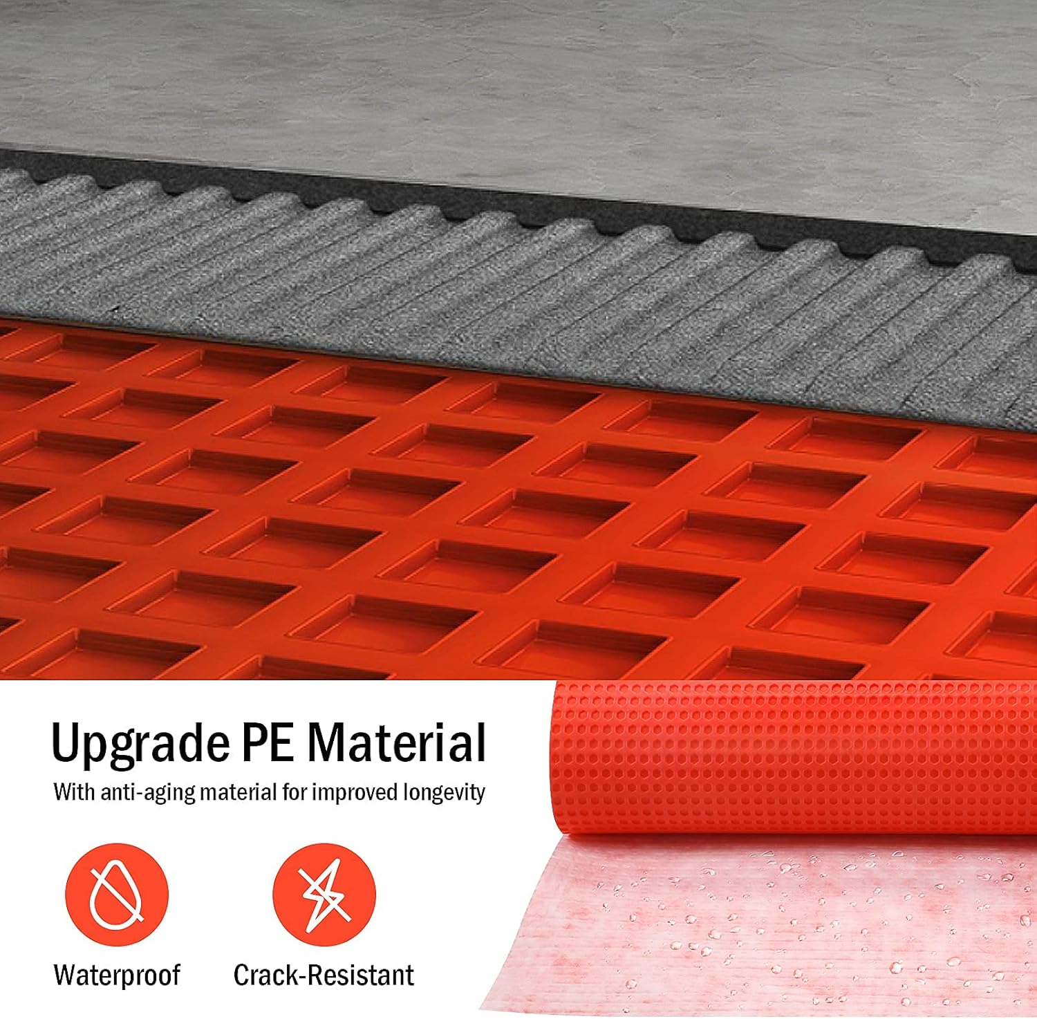 Uncoupling Membrane Underlayment Tile Mat Ceramics Natural Stone Tiles for Bathroom Kitchen Waterproofing and Crack Prevention 1/8 inch Thick, 3.3 ft x 32.8 ft / 108 Square Feet - - 