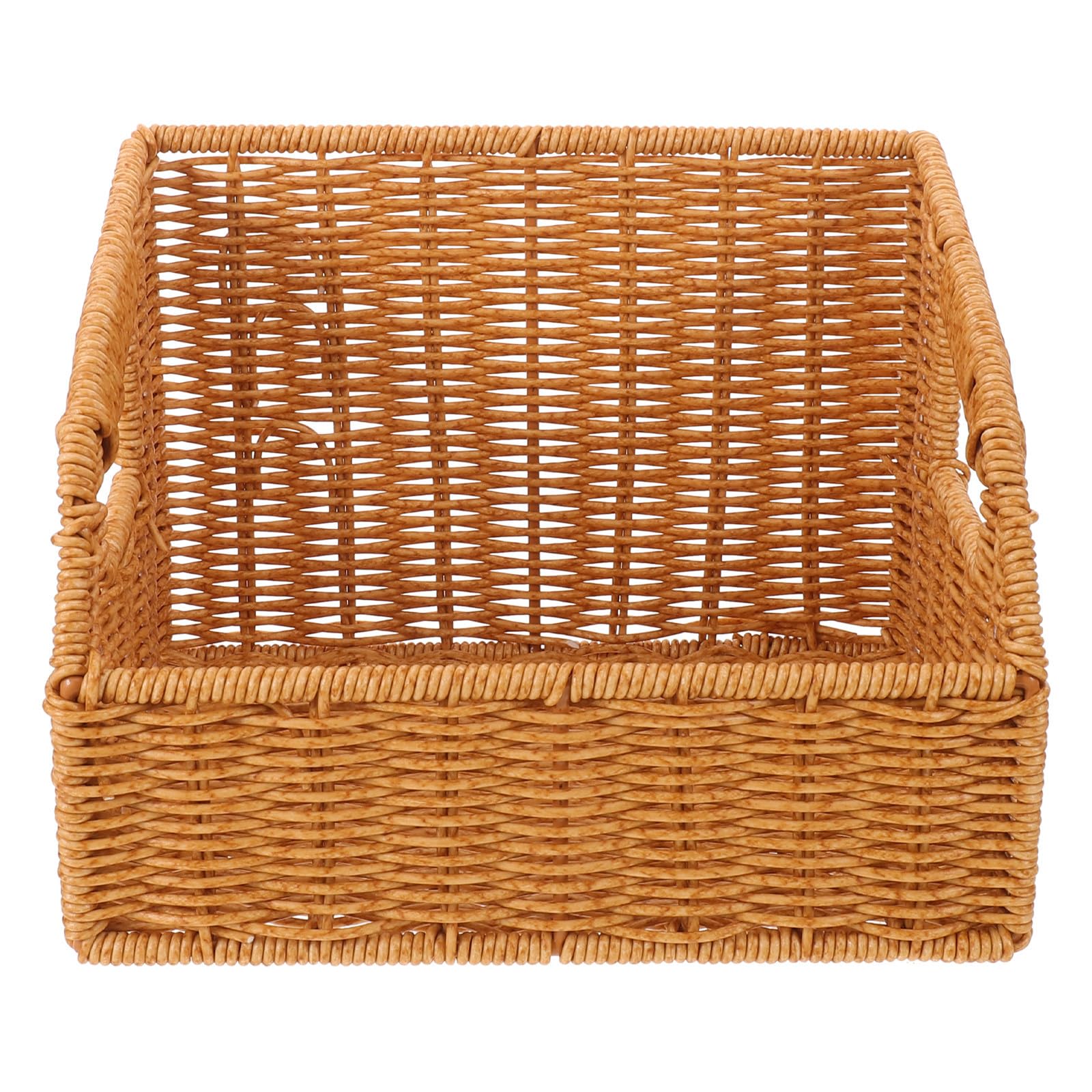 Cesta decorativa beige de plástico estilo ratán elegante de 23.5x18x17 cm