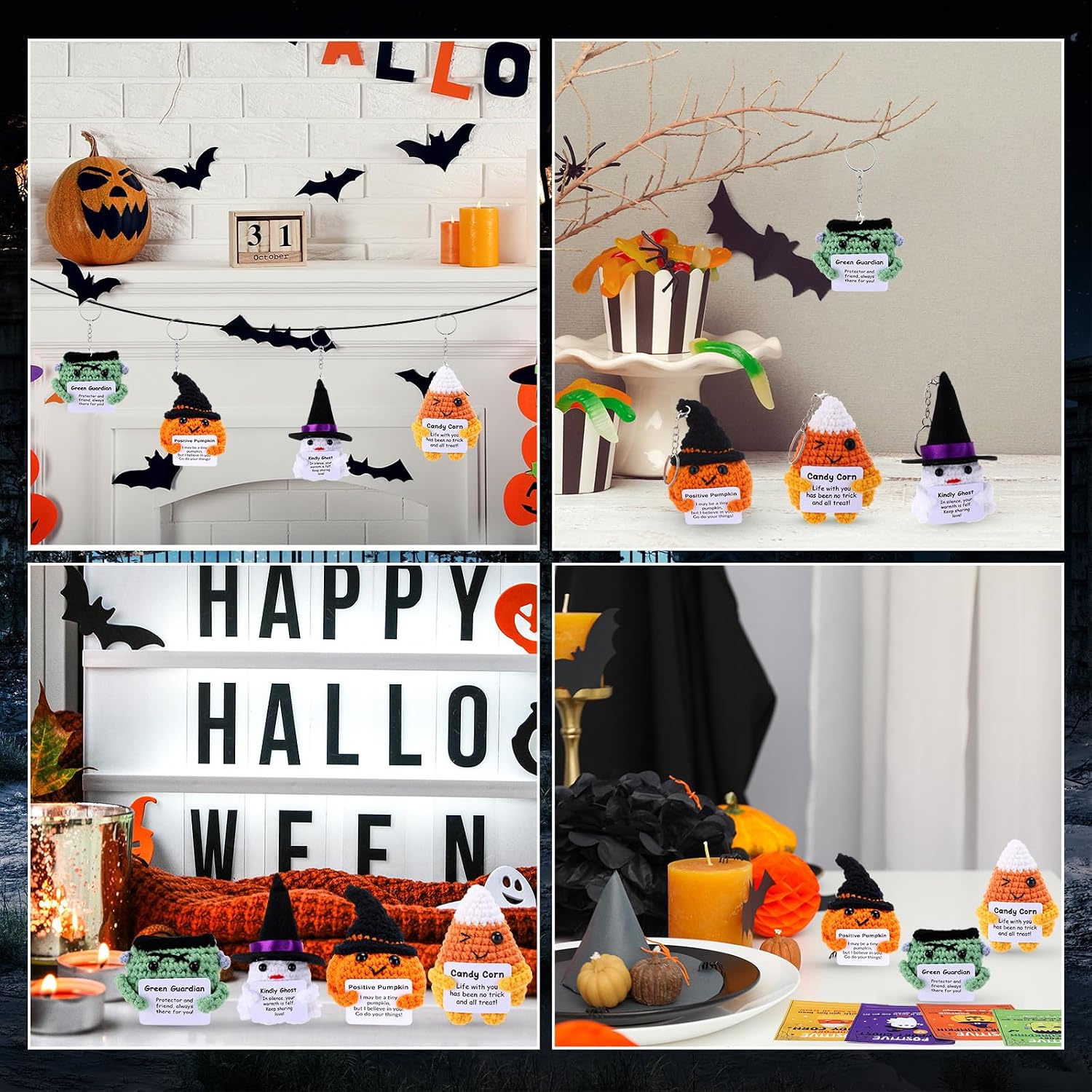Capoda 4 Set Halloween Crochet Gifts with Encouraging Card