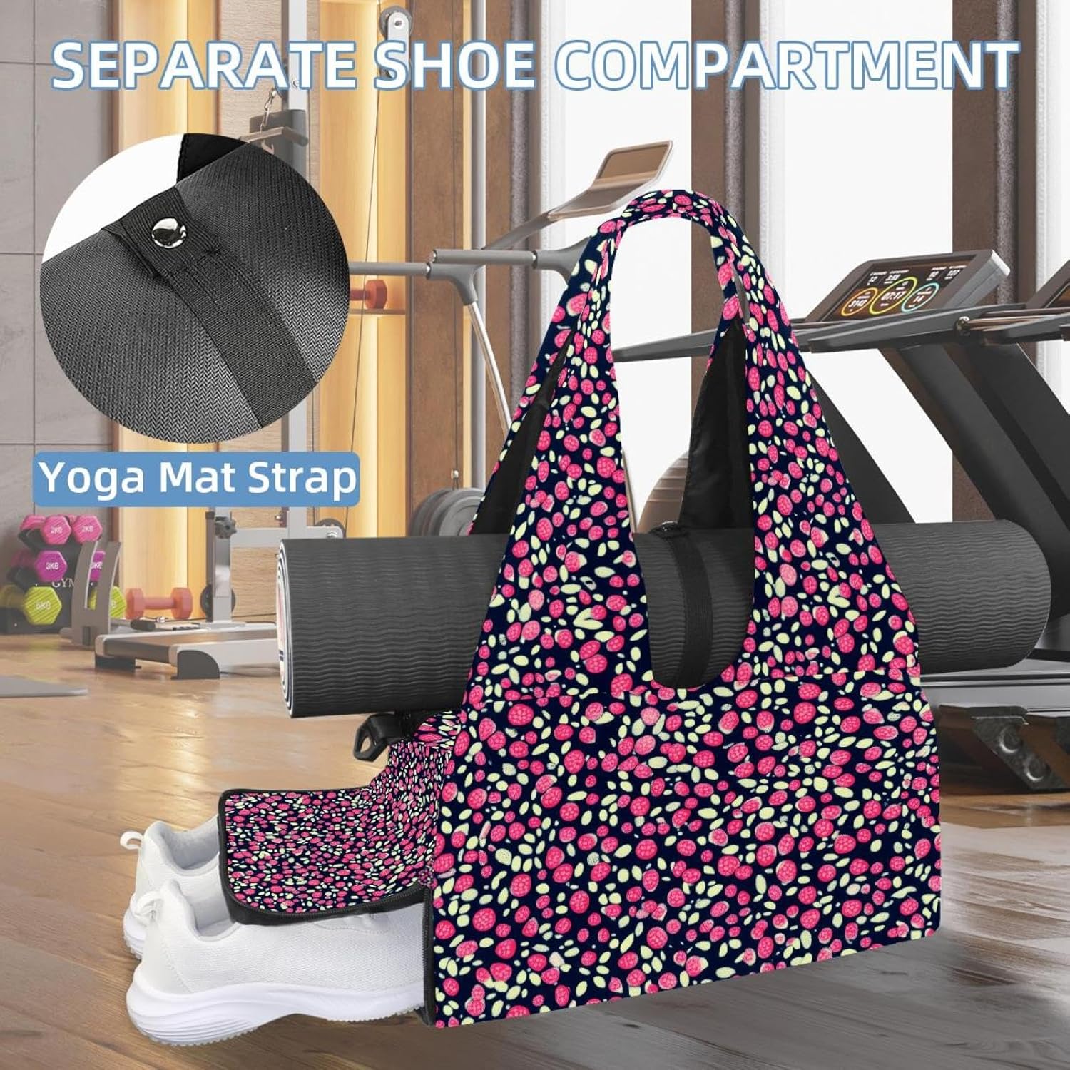 Yoga Mat Bag, Gym Workout Bag with Shoe Compartment, Cherry Pilates Bag for Women, Quick Access Storage Yoga Tote Bag for Sports Travel Office